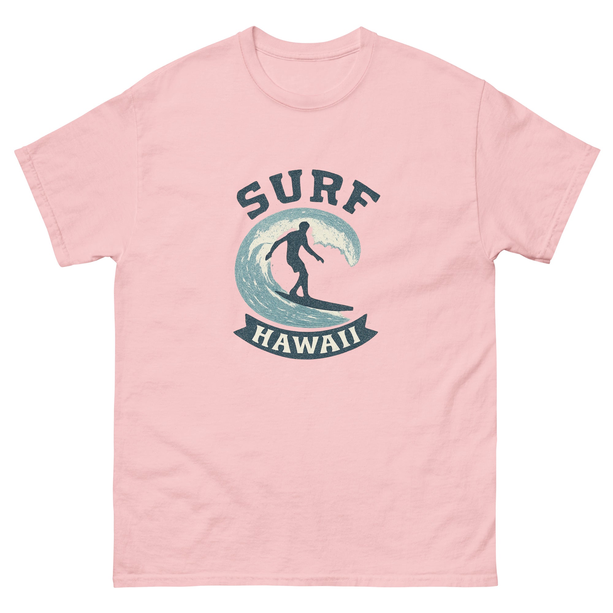 Surf Hawaii Hawaiian t-shirt design on a Light Pink unisex tee