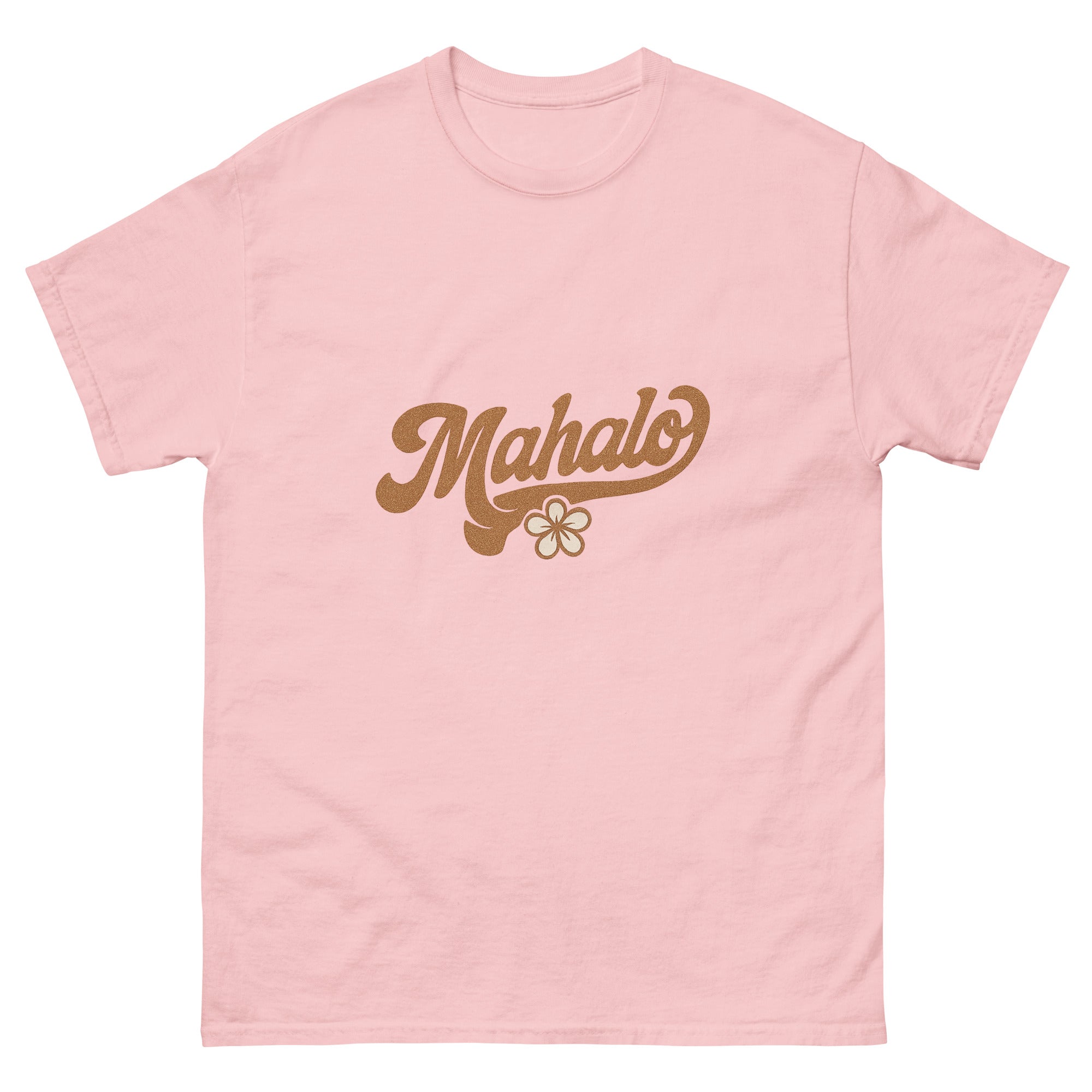 Mahalo Hawaiian t-shirt design on a Light Pink unisex tee