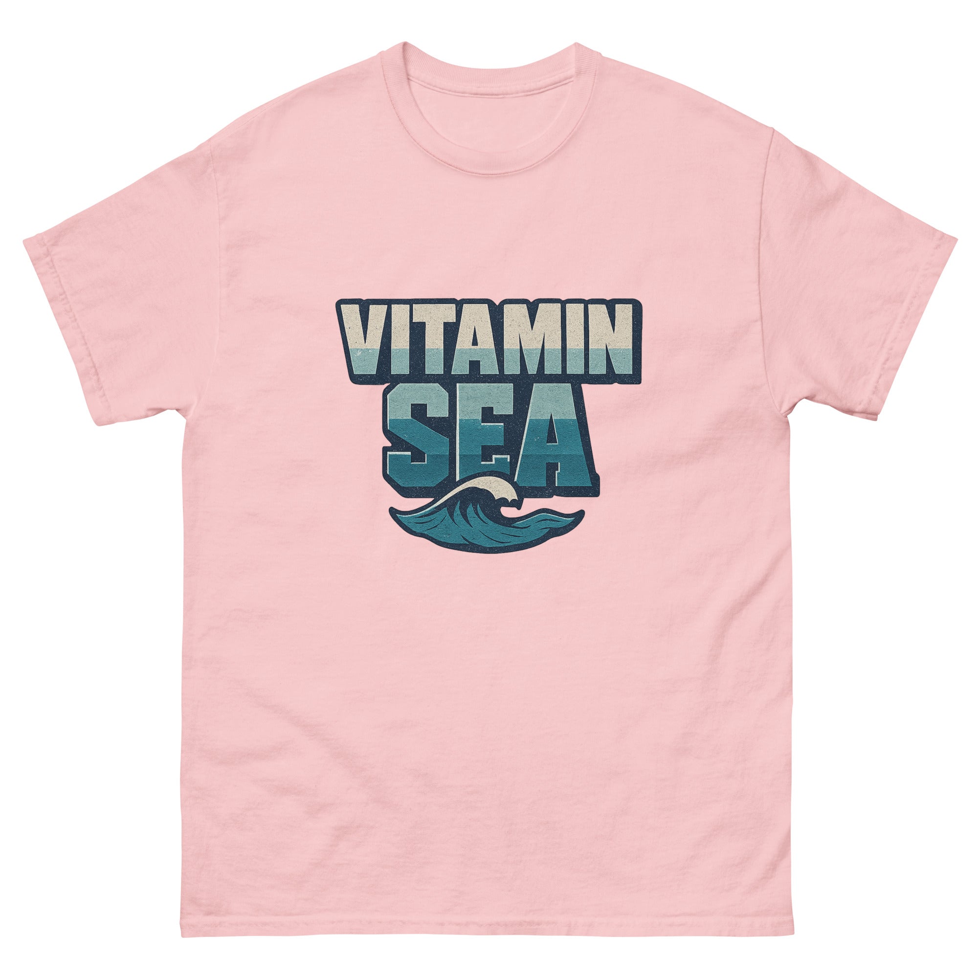 Vitamin Sea Hawaiian t-shirt design on a Light Pink unisex tee