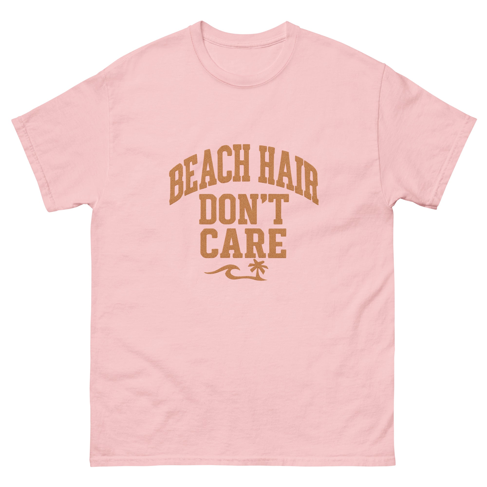 Beach Hair Dont Care Hawaiian t-shirt design on a Light Pink unisex tee