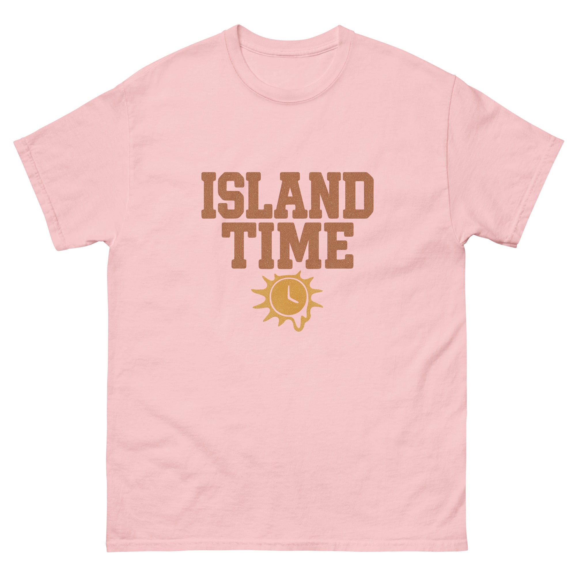 Island Time Hawaiian t-shirt design on a Light Pink unisex tee