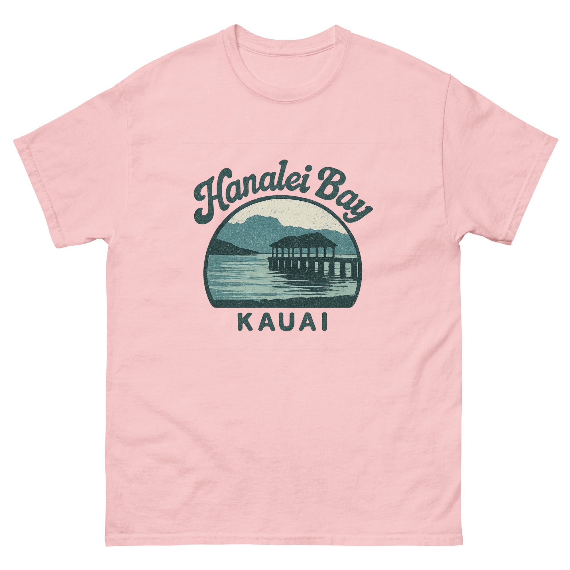 Hanalei Bay Hawaiian t-shirt design on a Light Pink unisex tee
