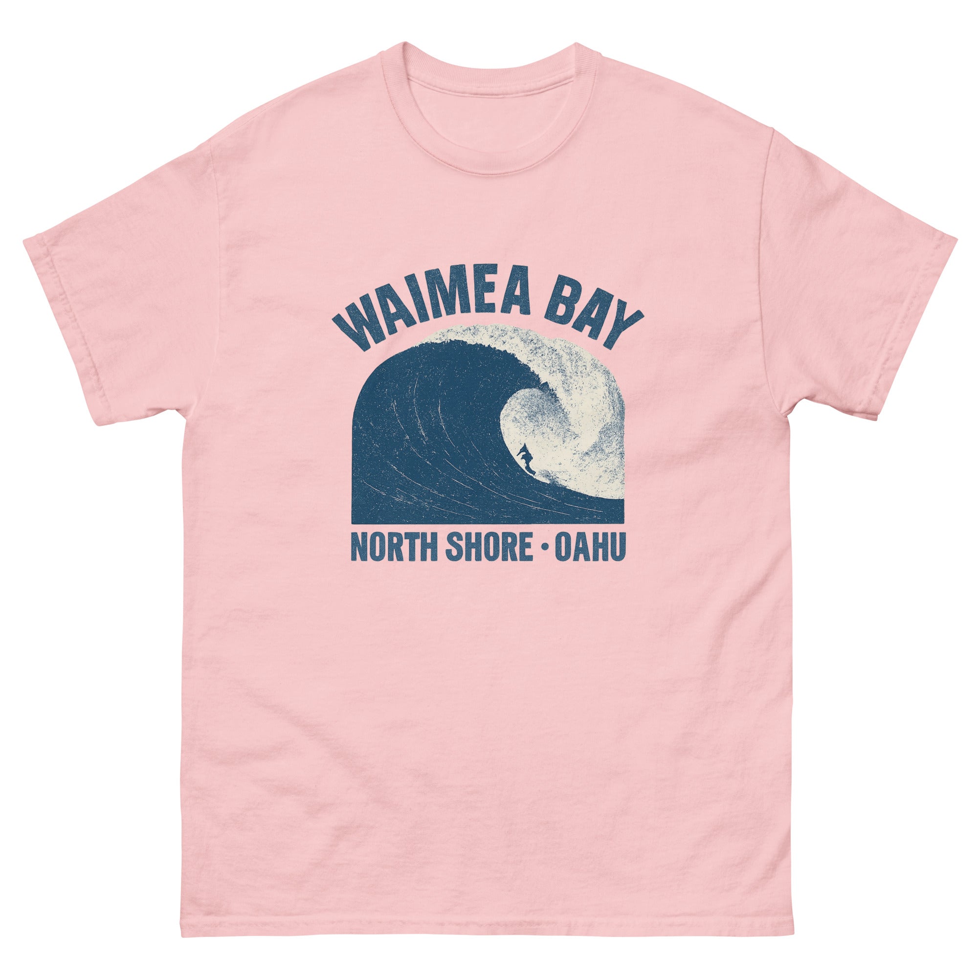 Waimea Bay Hawaiian t-shirt design on a Light Pink unisex tee