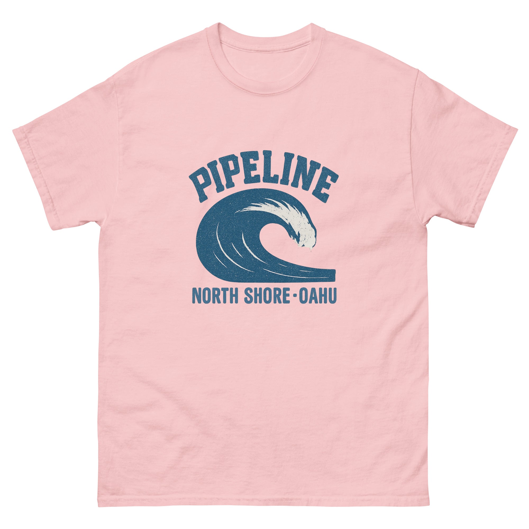 Pipeline Hawaiian t-shirt design on a Light Pink unisex tee