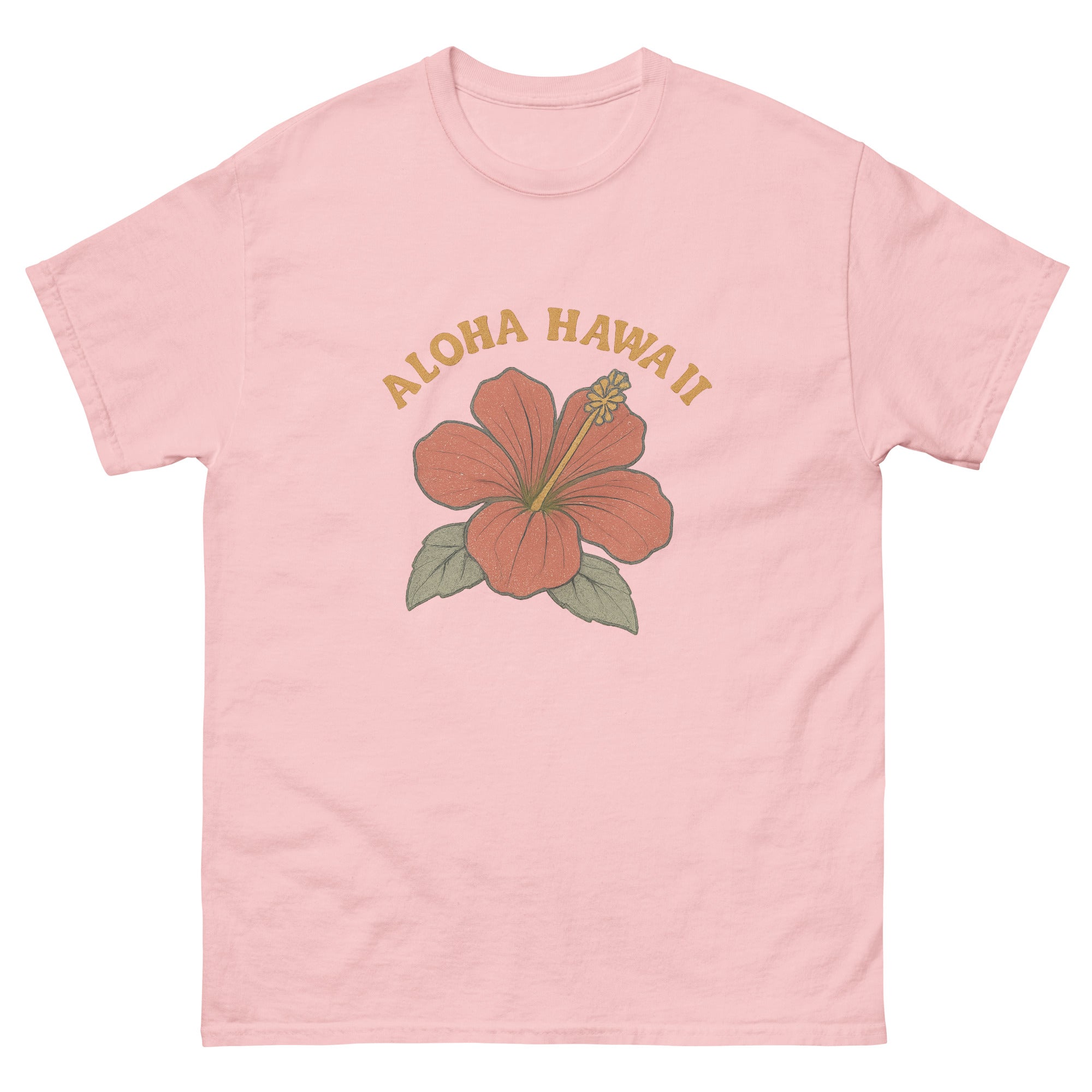 Hibiscus Hawaiian t-shirt design on a Light Pink unisex tee