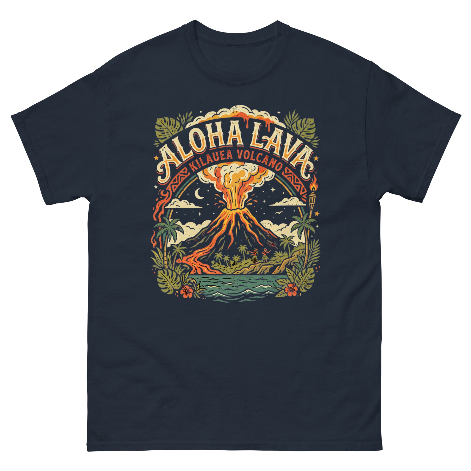 Aloha Kilauea Hawaiian t-shirt design on a Navy unisex tee