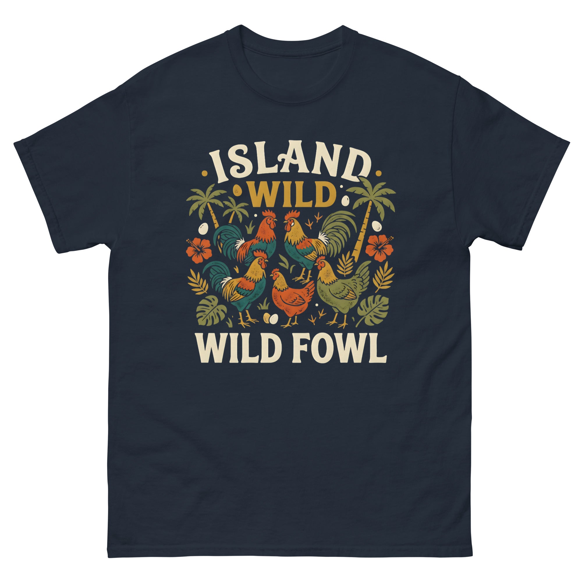Chicken Island Aloha Kauai v4 Hawaiian t-shirt design on a Navy unisex tee