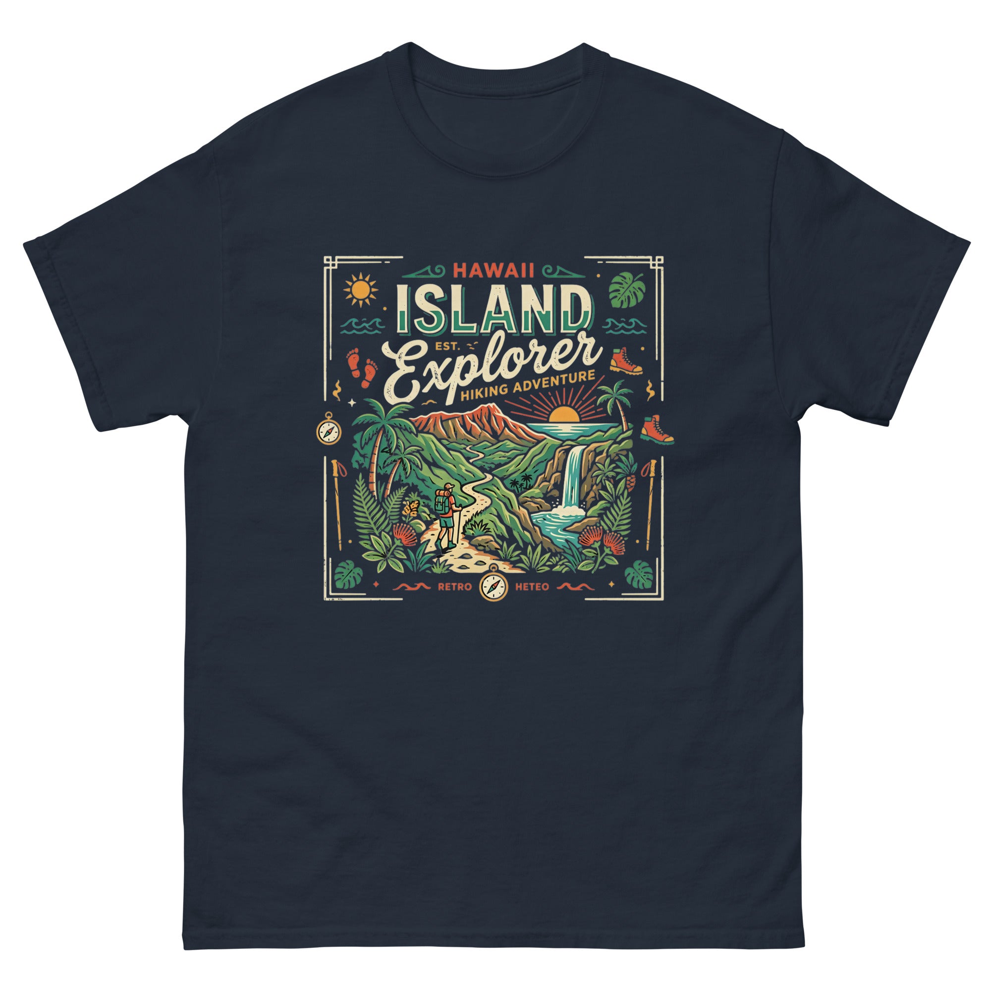 Aloha Trails v4 Hawaiian t-shirt design on a Navy unisex tee