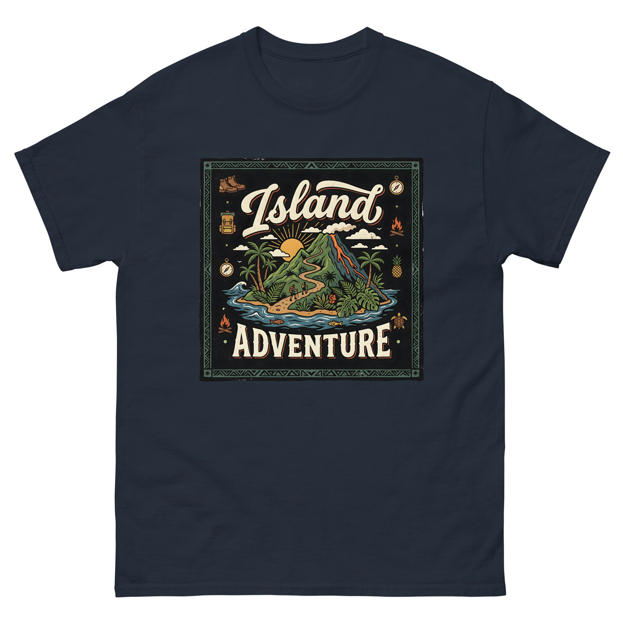 Aloha Trails Hawaiian t-shirt design on a Navy unisex tee