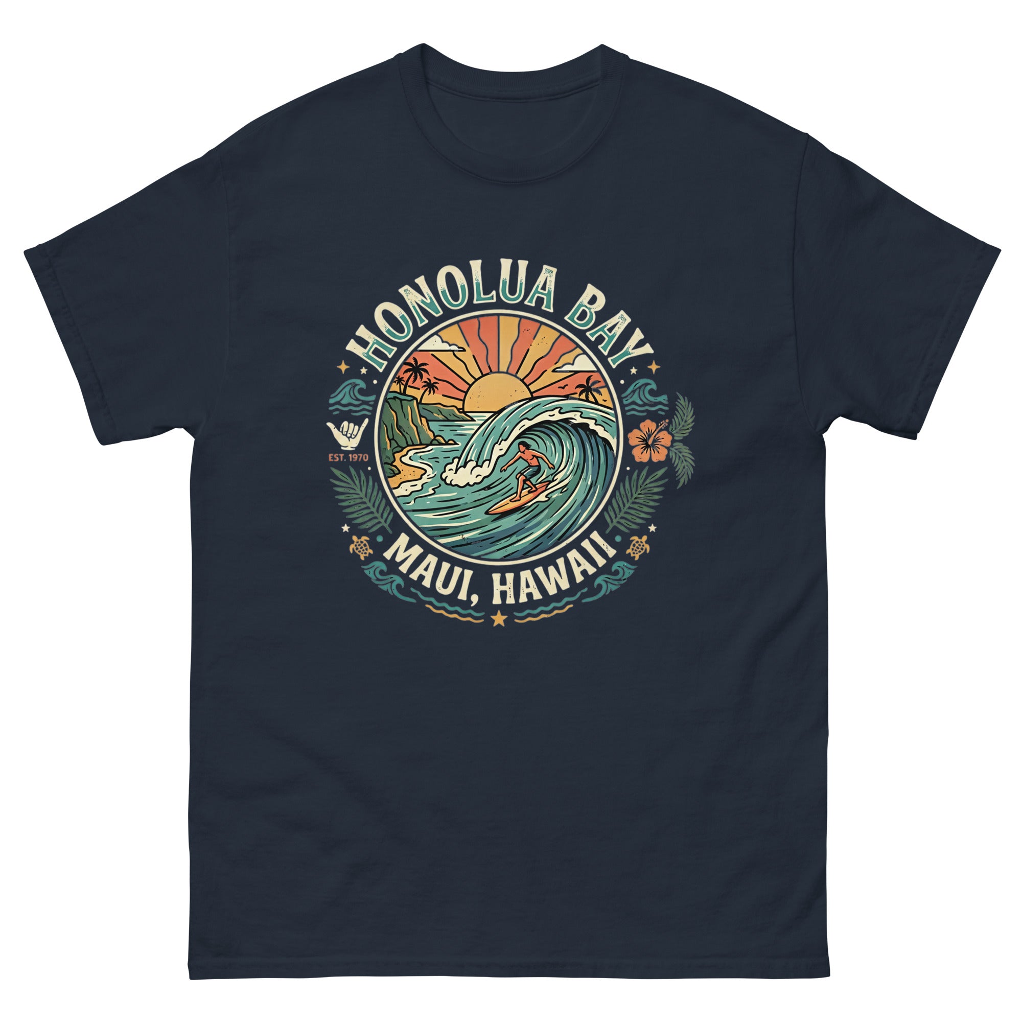 Honolua Bay Maui Hawaii Hawaiian t-shirt design on a Navy unisex tee