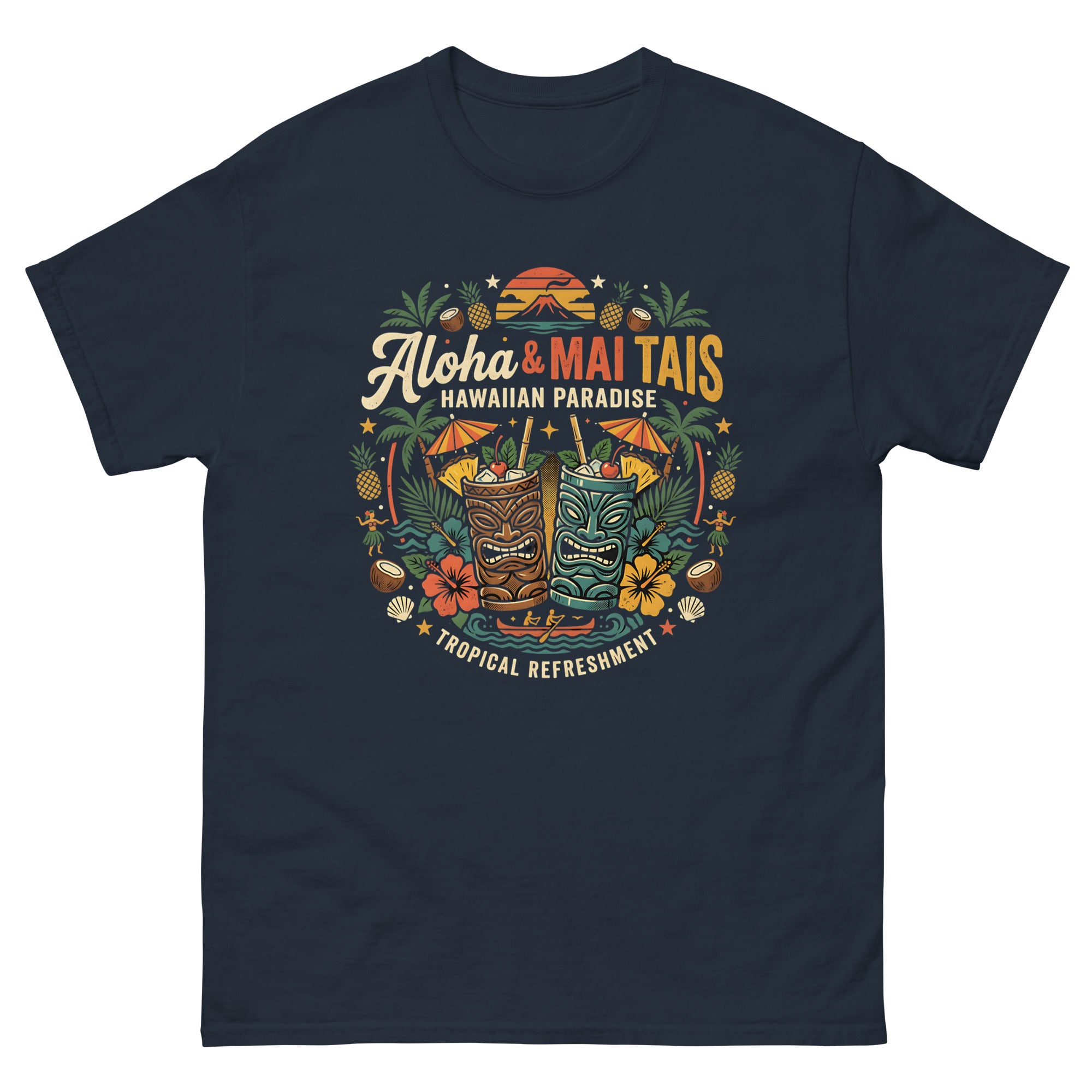 Island Mai Tai Time Hawaii v2 Hawaiian t-shirt design on a Navy unisex tee
