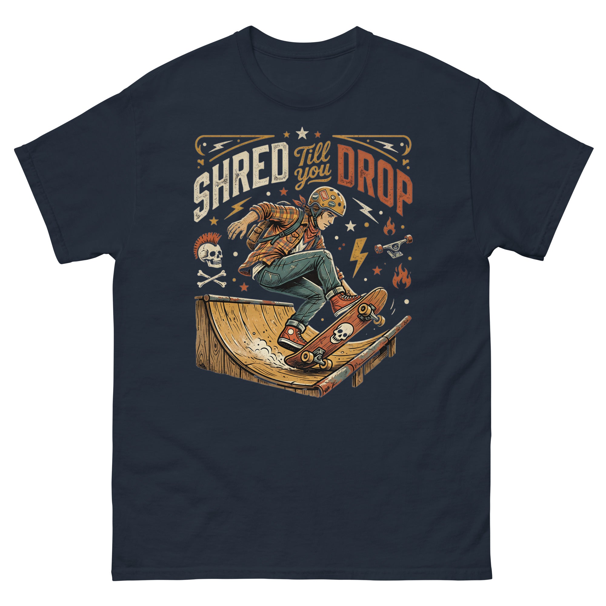 Skate for Life v3 Hawaiian t-shirt design on a Navy unisex tee