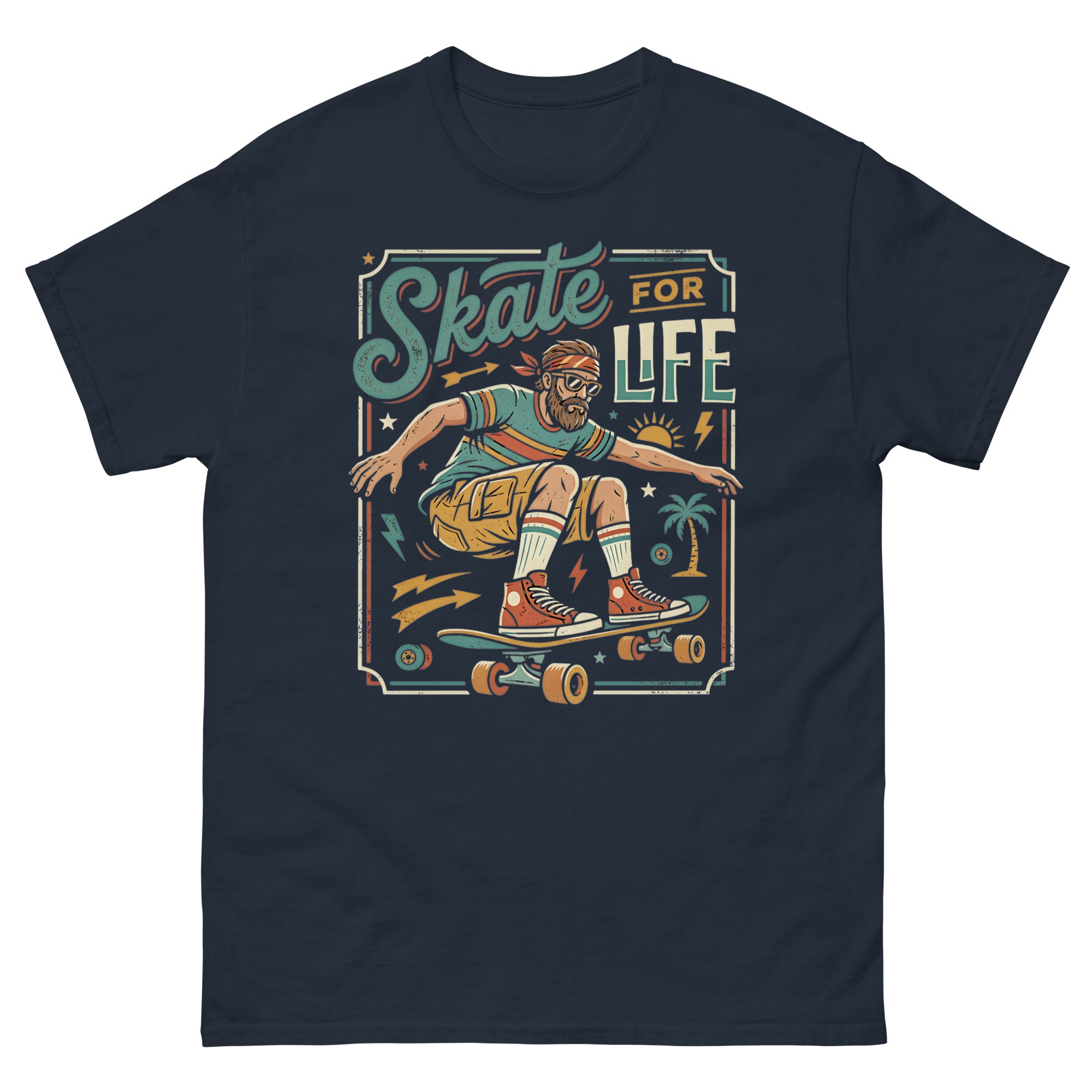 Skate for Life Hawaiian t-shirt design on a Navy unisex tee