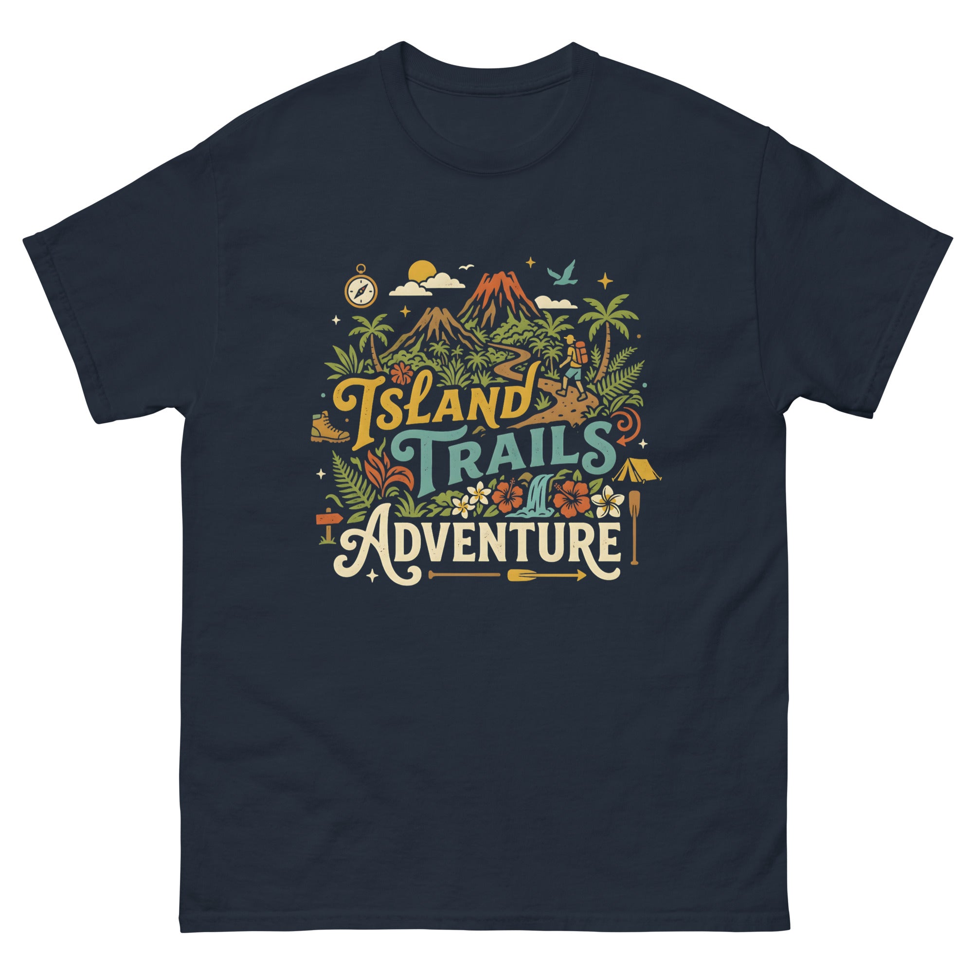 Aloha Trails Hawaiian t-shirt design on a Navy unisex tee