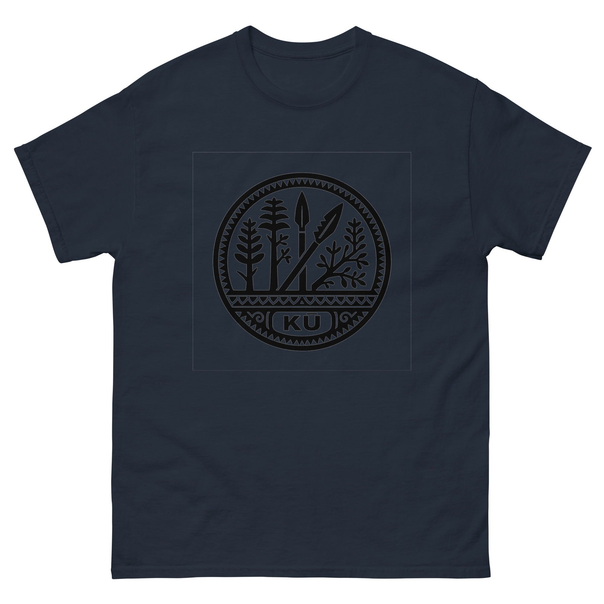 Ku Hawaiian God T-Shirt | Native Hawaiian War Culture Tee Hawaiian t-shirt design on a Navy unisex tee