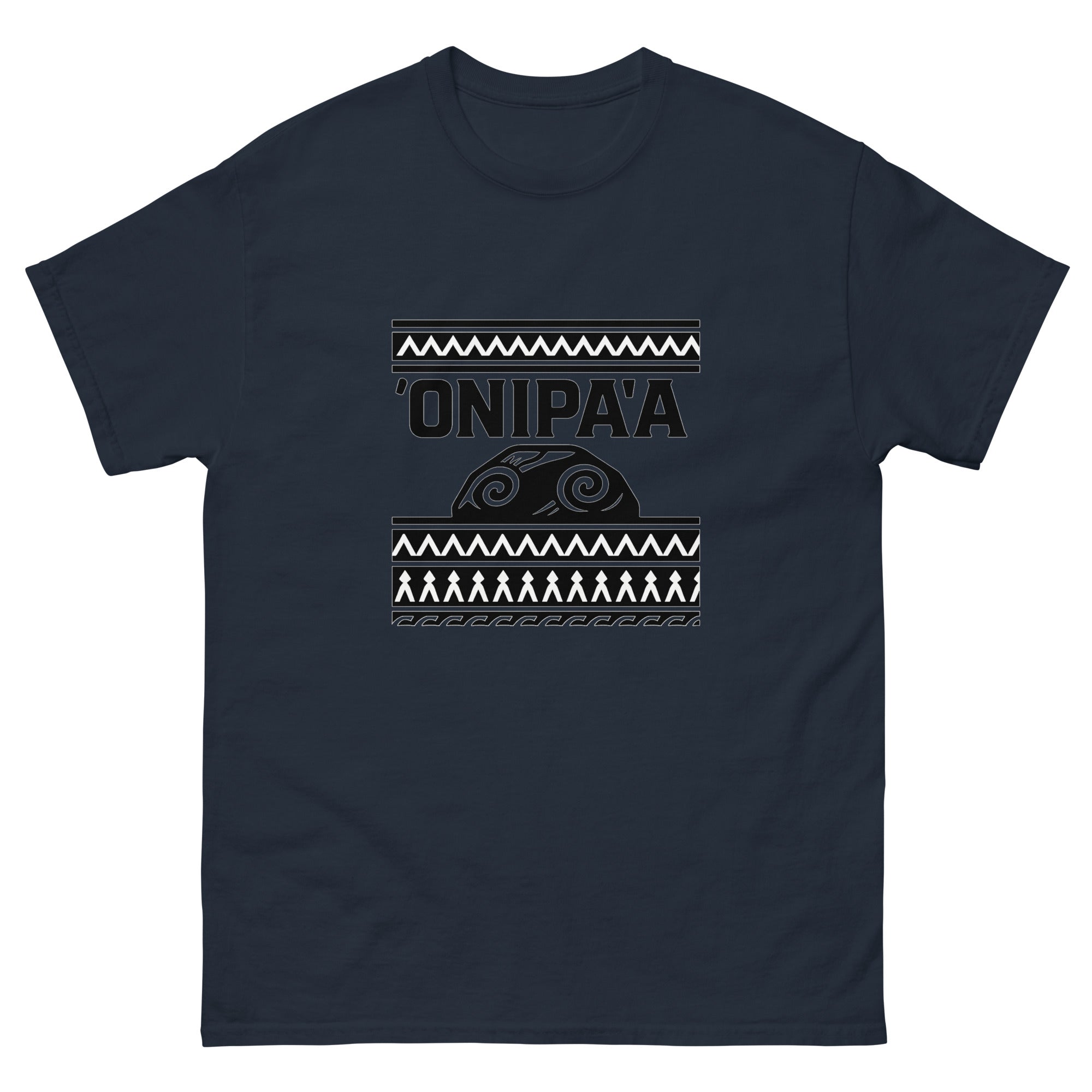 Onipa'a Hawaiian Steadfastness T-Shirt Hawaiian t-shirt design on a Navy unisex tee