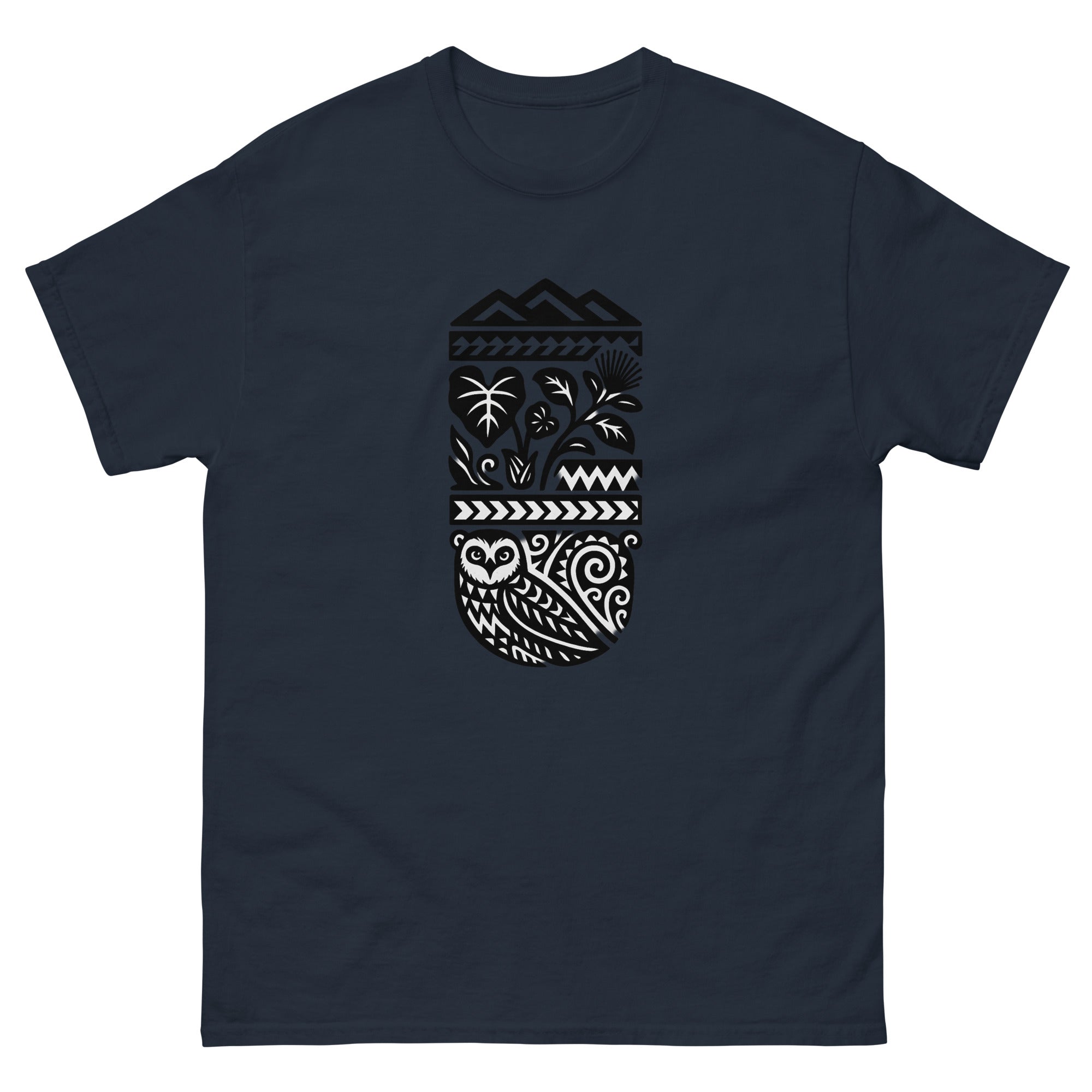 Half Sleeve Land Hawaiian t-shirt design on a Navy unisex tee