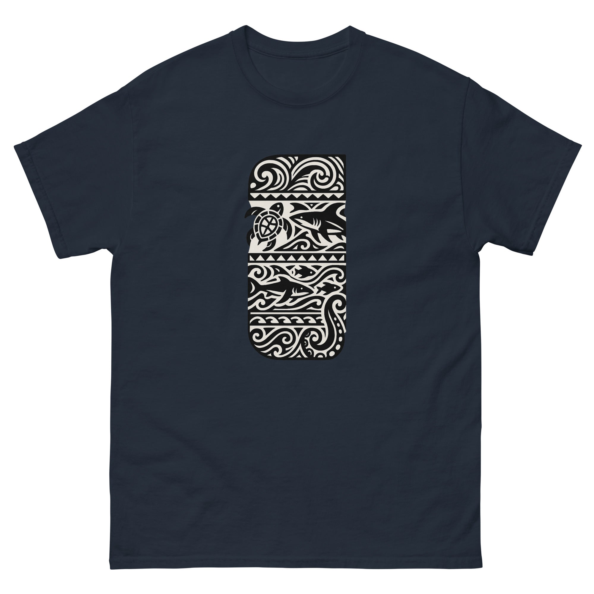 Half Sleeve Ocean Hawaiian t-shirt design on a Navy unisex tee