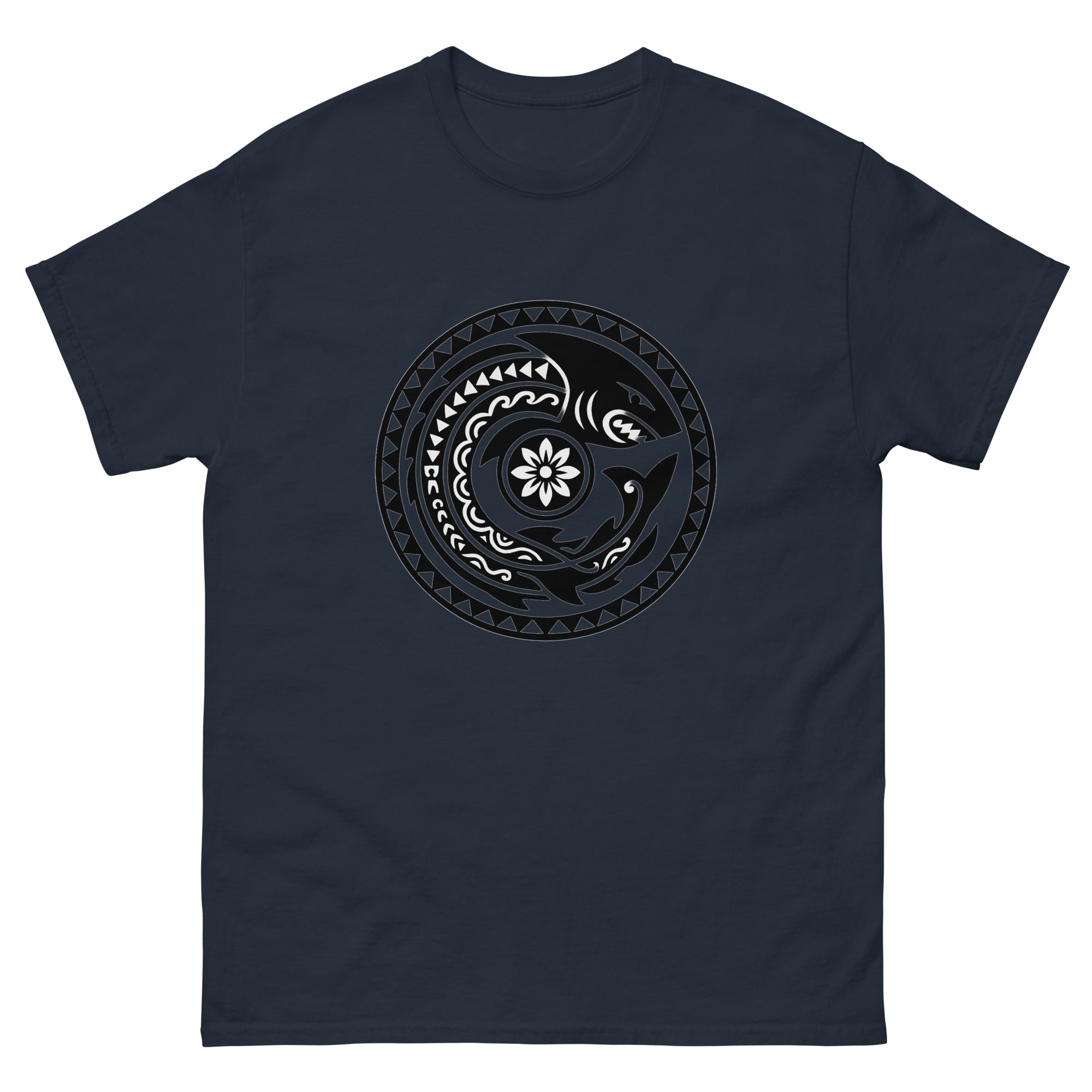 Mano Aumakua Medallion Hawaiian t-shirt design on a Navy unisex tee