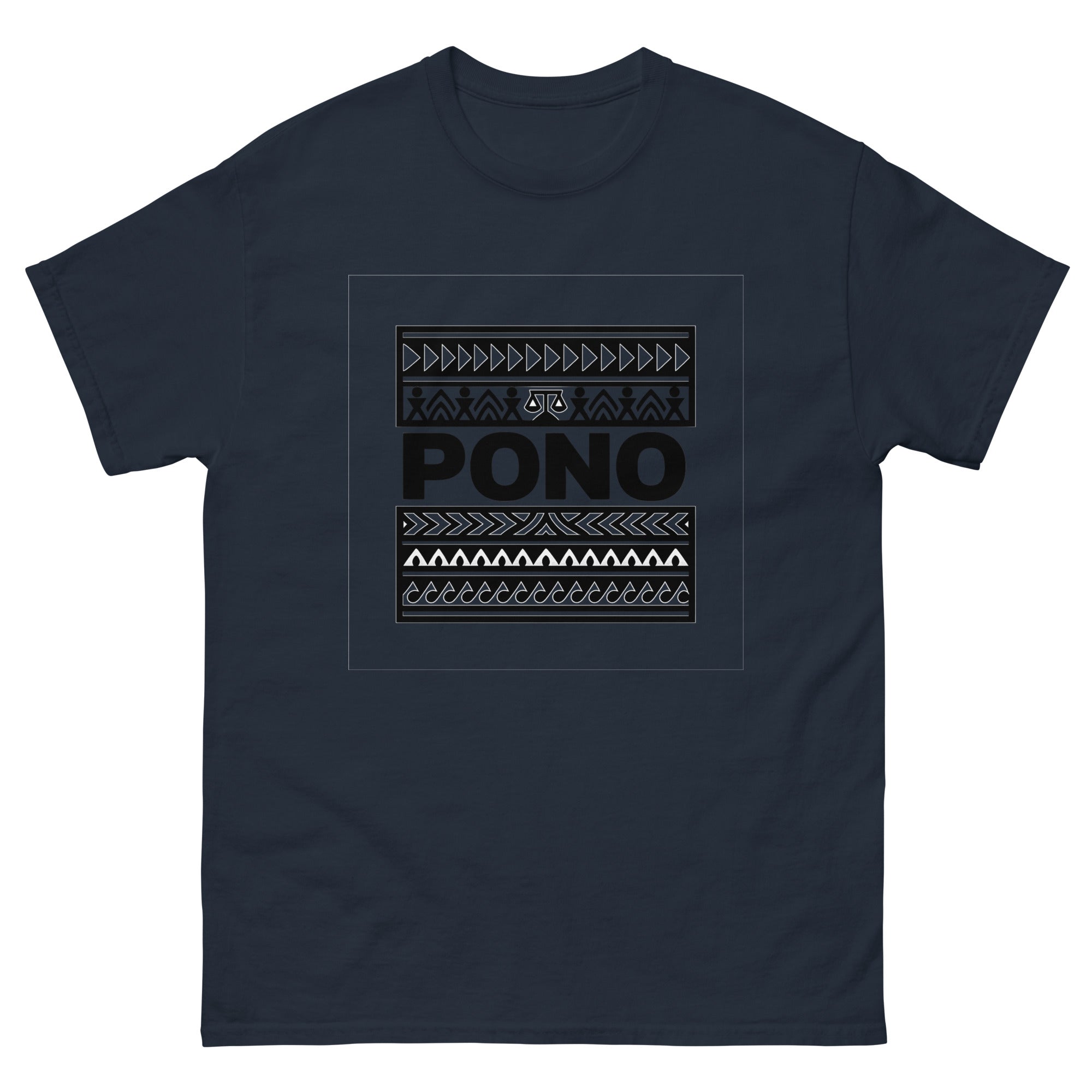 Pono Hawaiian t-shirt design on a Navy unisex tee