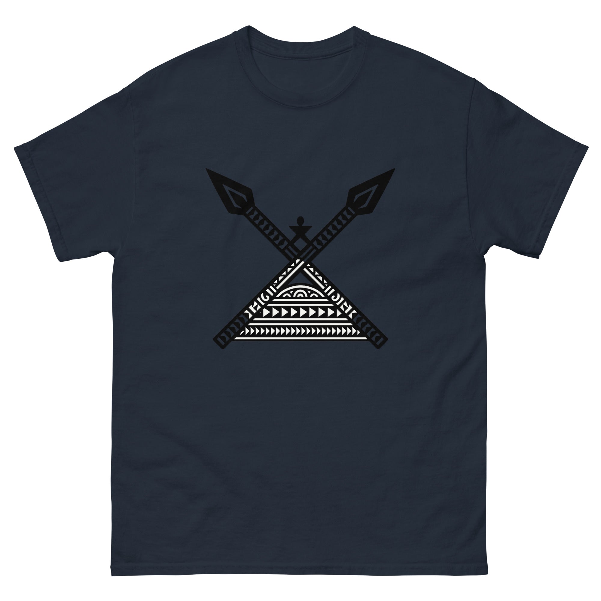 Koa Spears Hawaiian t-shirt design on a Navy unisex tee