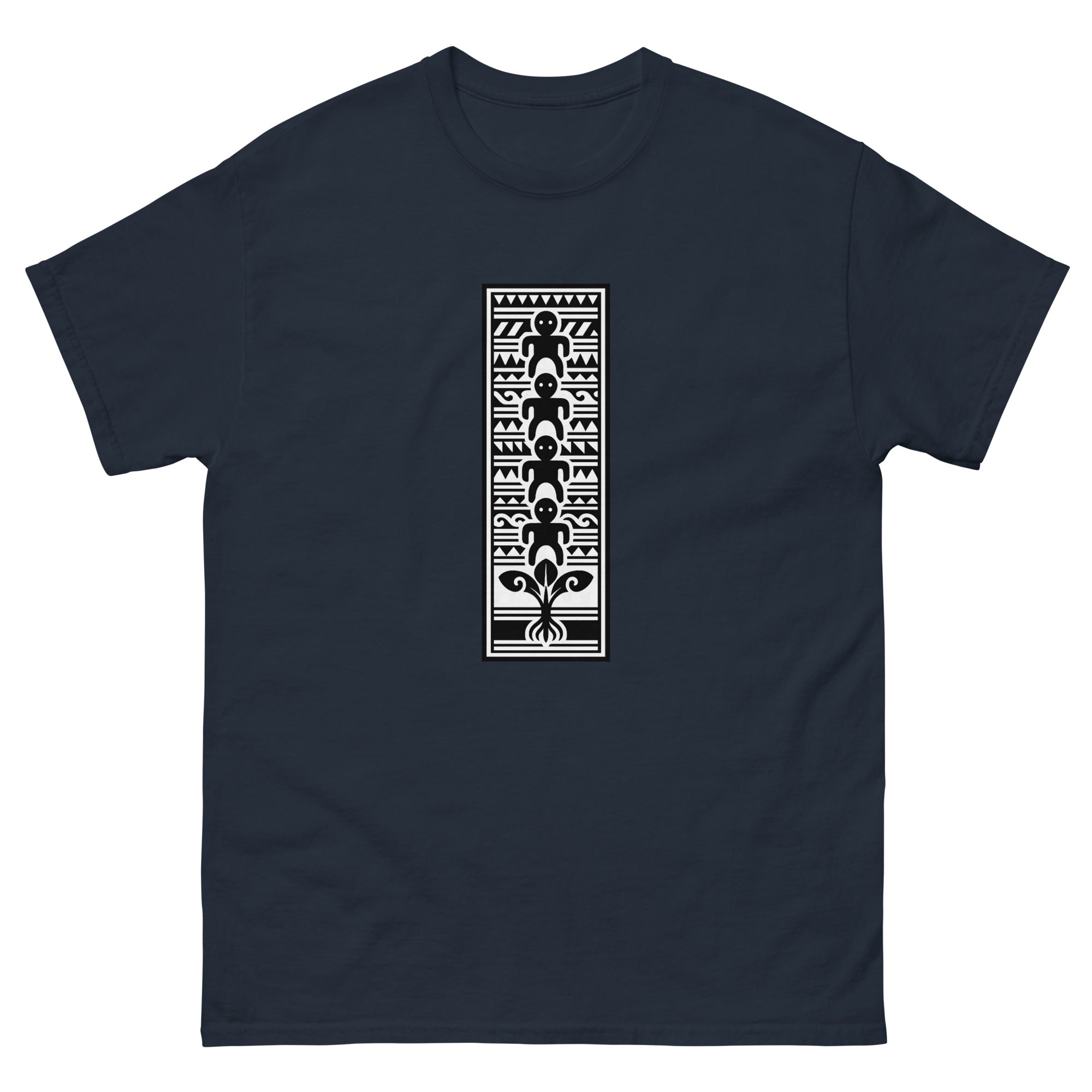Mookuauhau Panel Hawaiian t-shirt design on a Navy unisex tee