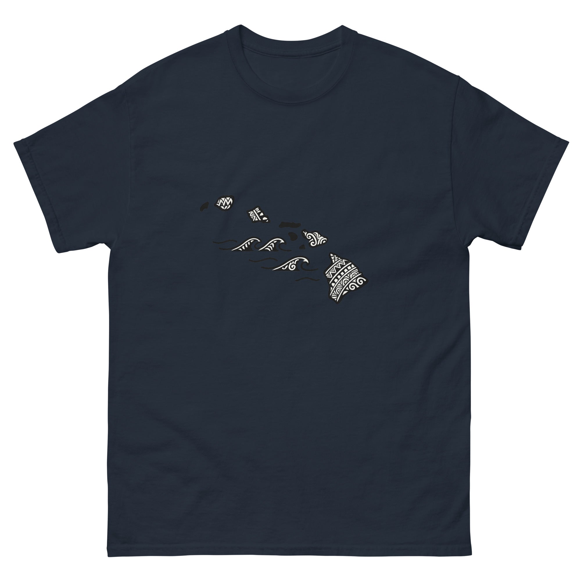 Hawaiian Islands Kakau Hawaiian t-shirt design on a Navy unisex tee
