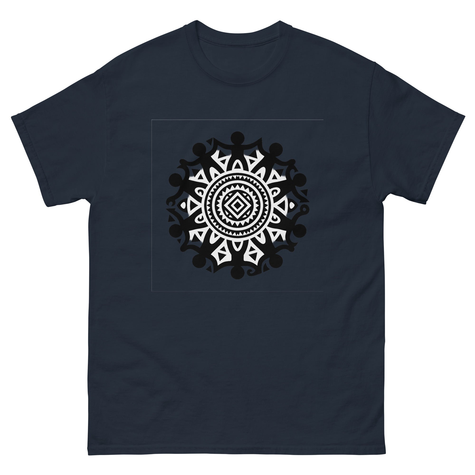 Enata Circle Hawaiian t-shirt design on a Navy unisex tee