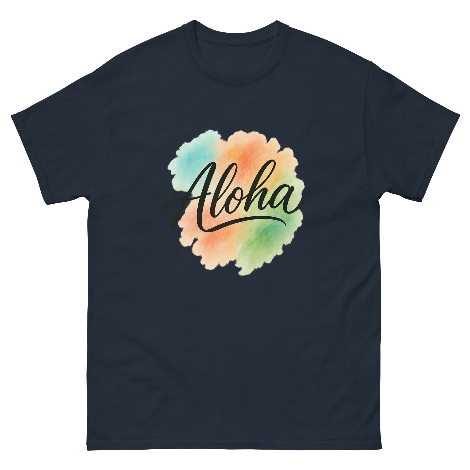 Aloha Spirit Type Hawaiian t-shirt design on a Navy unisex tee