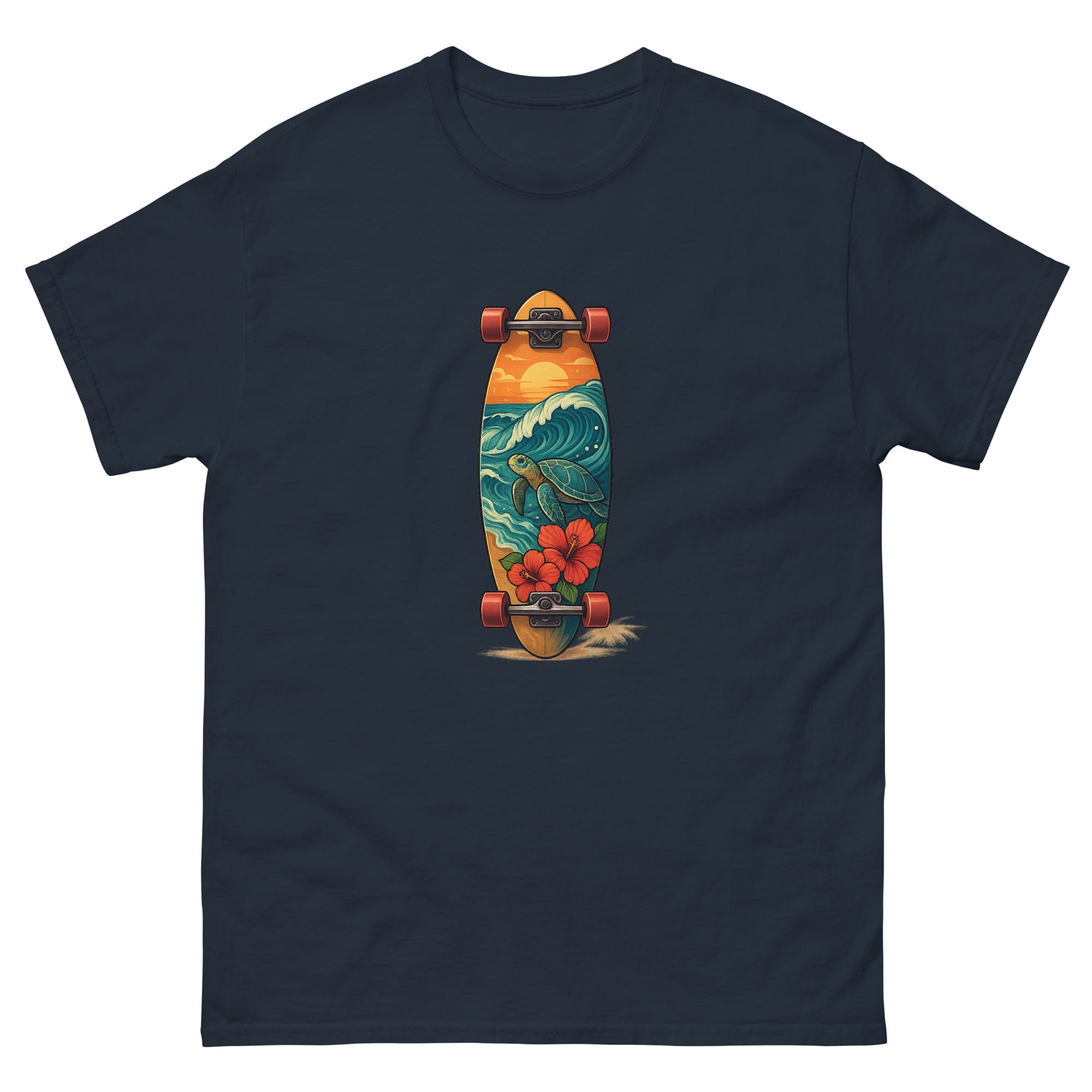 Surfboard Art Hawaiian t-shirt design on a Navy unisex tee