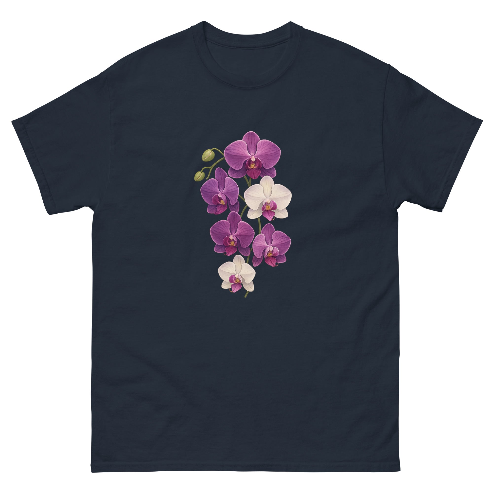 Orchid Cascade Hawaiian t-shirt design on a Navy unisex tee