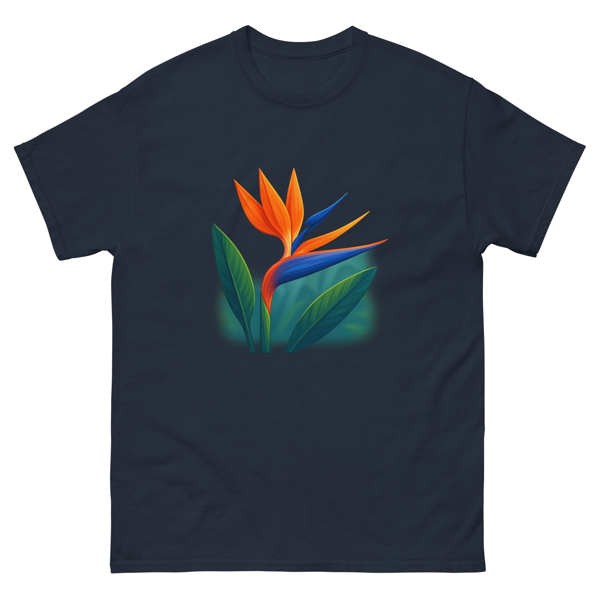 Bird Of Paradise Hawaiian t-shirt design on a Navy unisex tee
