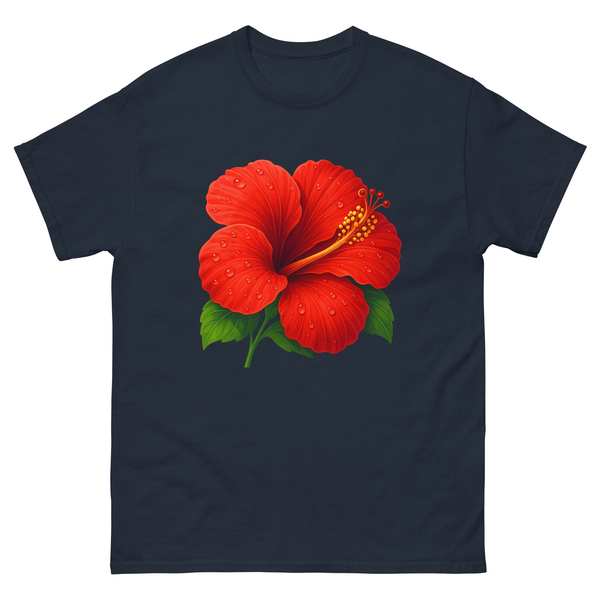 Hibiscus Macro Hawaiian t-shirt design on a Navy unisex tee