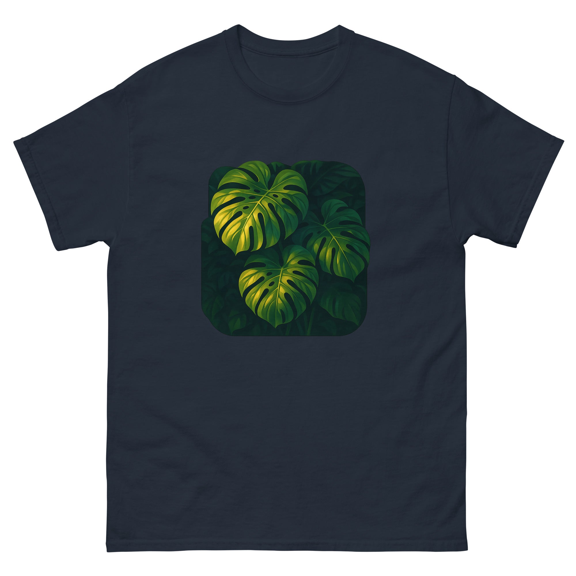 Monstera And Light Hawaiian t-shirt design on a Navy unisex tee
