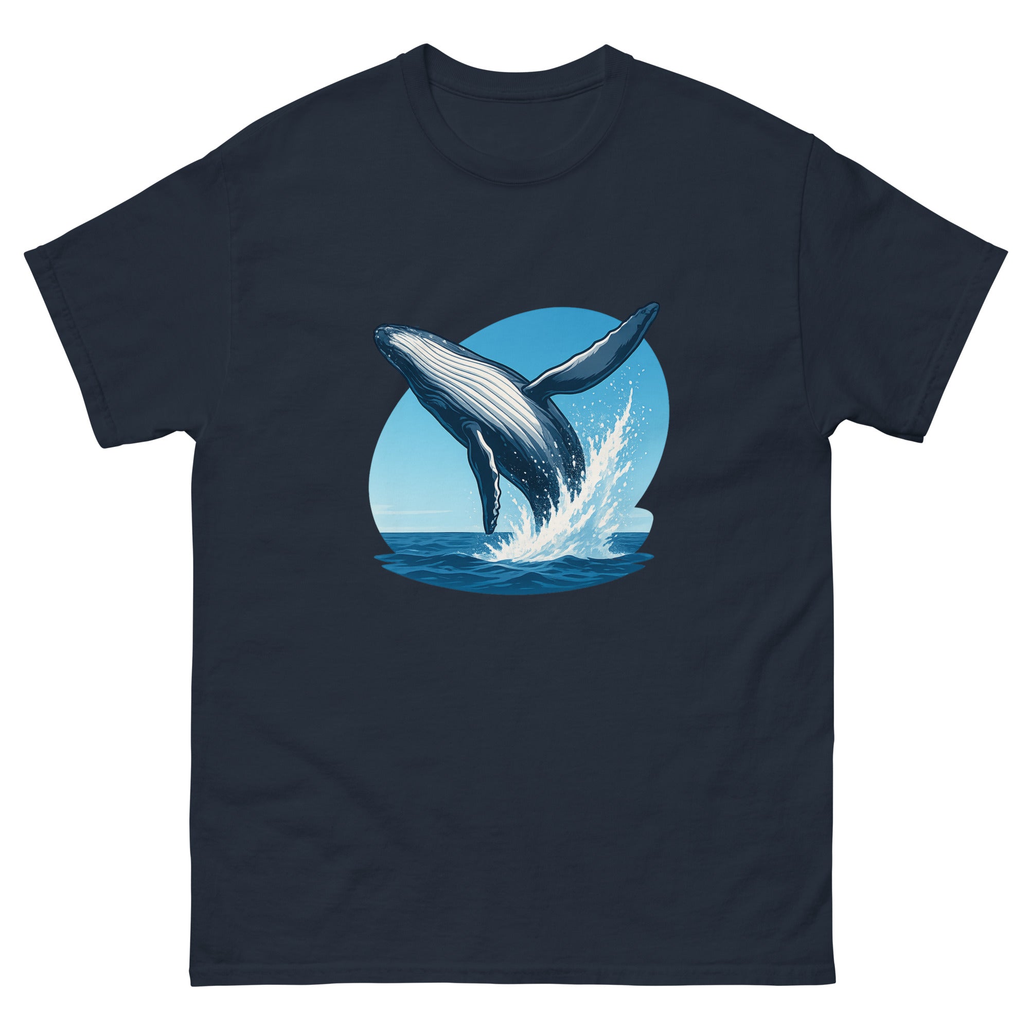 Whale Breach Hawaiian t-shirt design on a Navy unisex tee