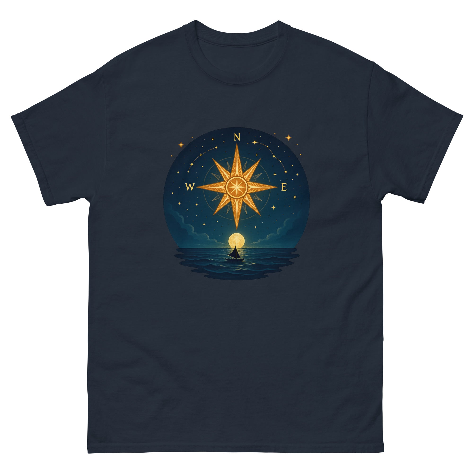 Wayfinding Stars Hawaiian t-shirt design on a Navy unisex tee