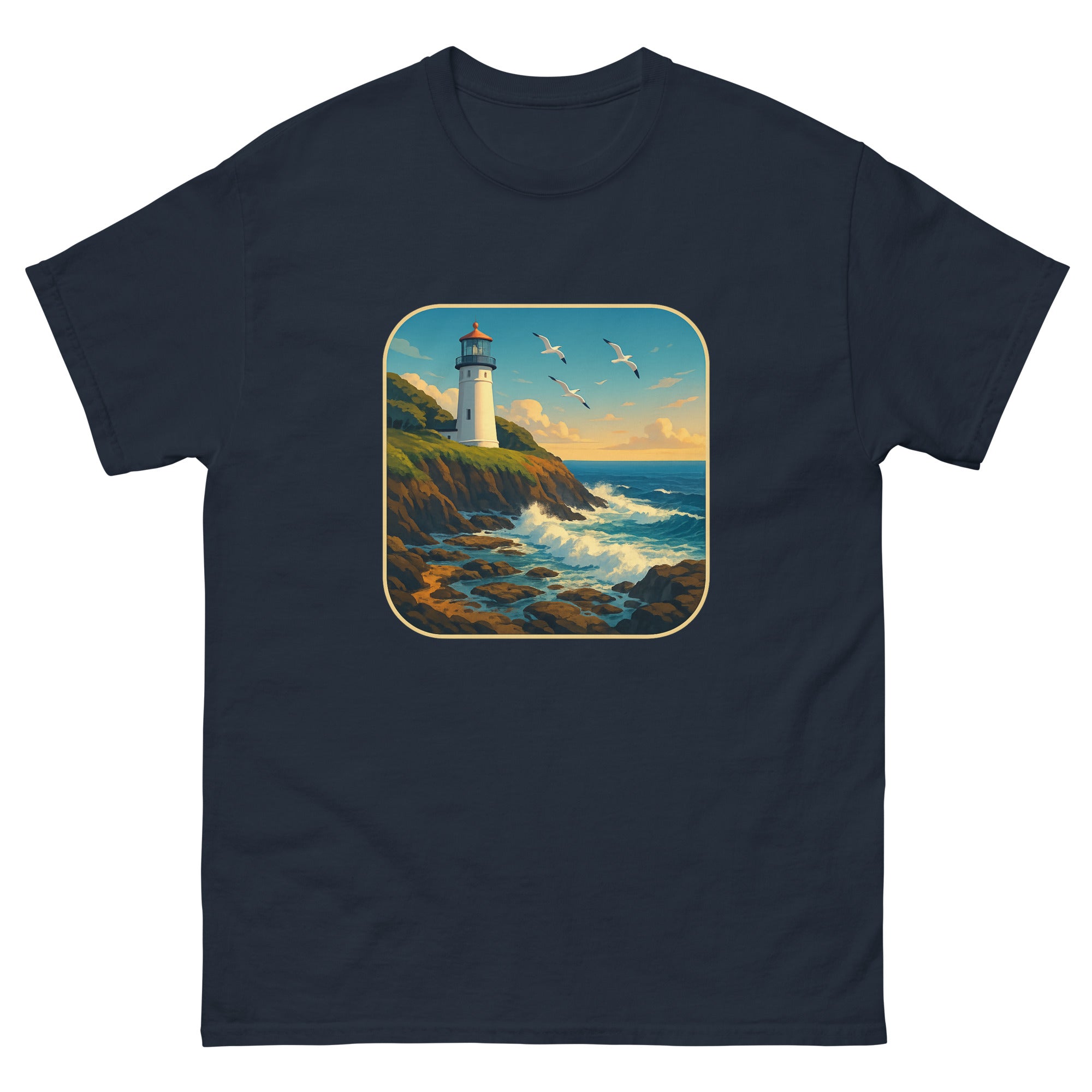 Lighthouse Point Hawaiian t-shirt design on a Navy unisex tee