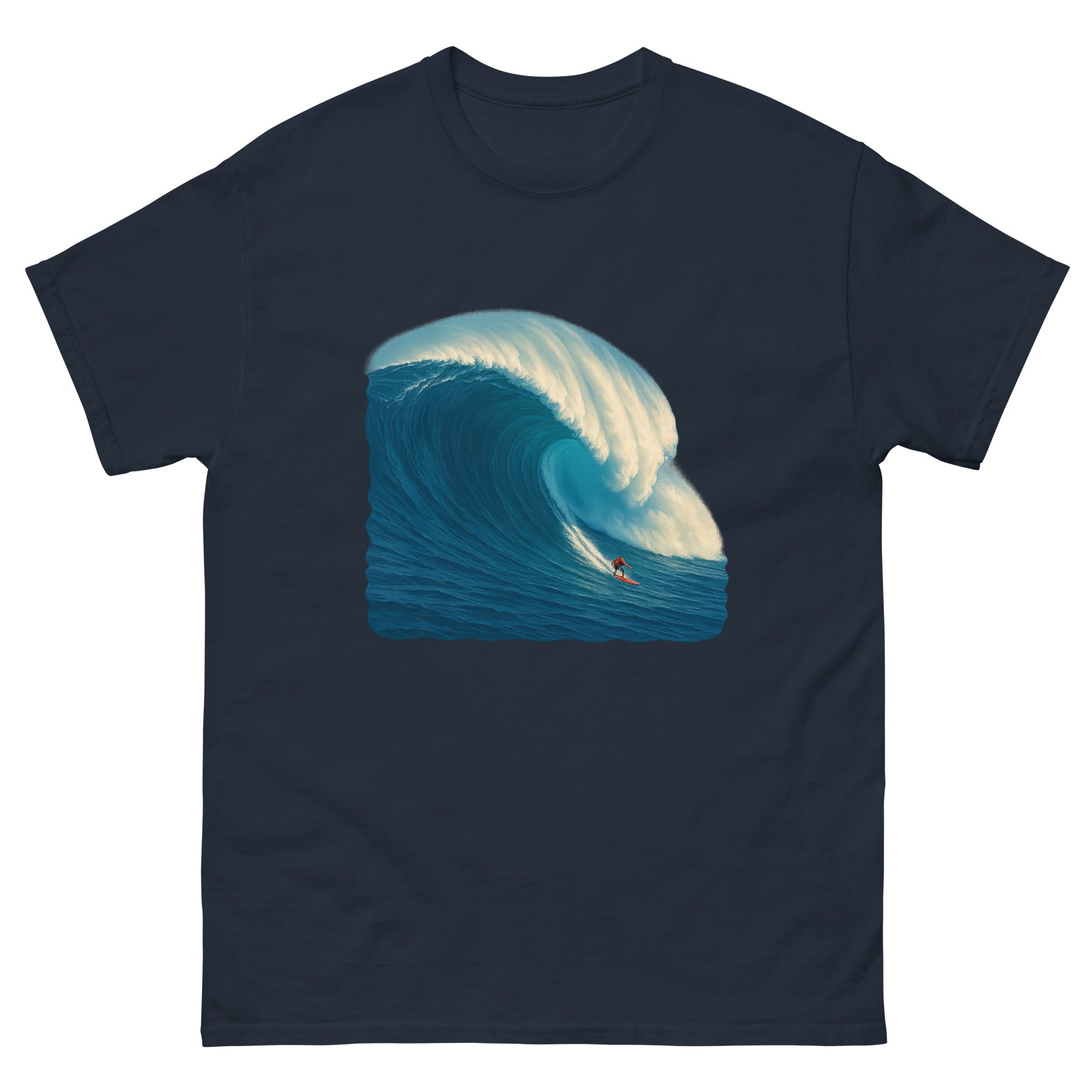 Big Wave At Jaws Hawaiian t-shirt design on a Navy unisex tee