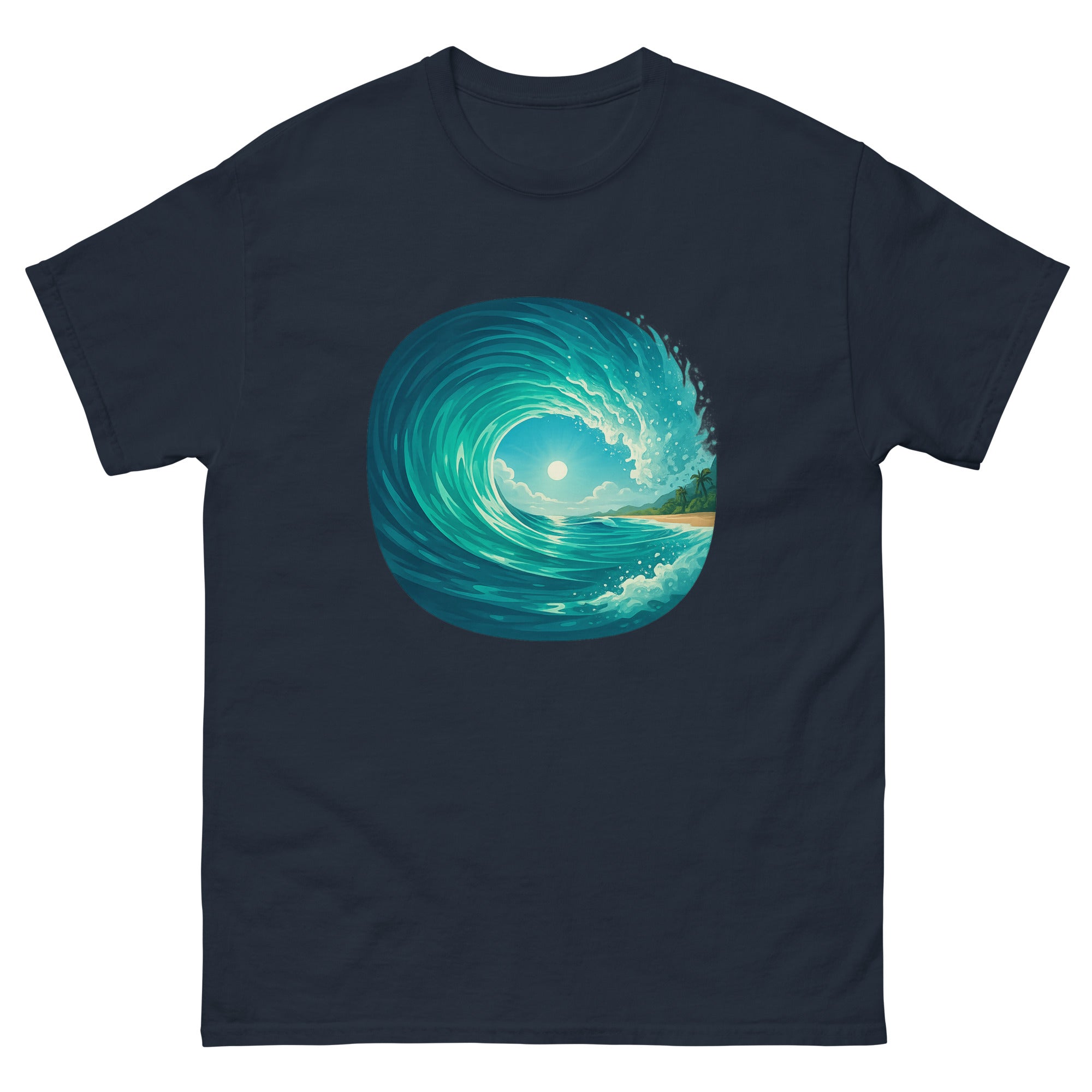 Pipeline Barrel Hawaiian t-shirt design on a Navy unisex tee