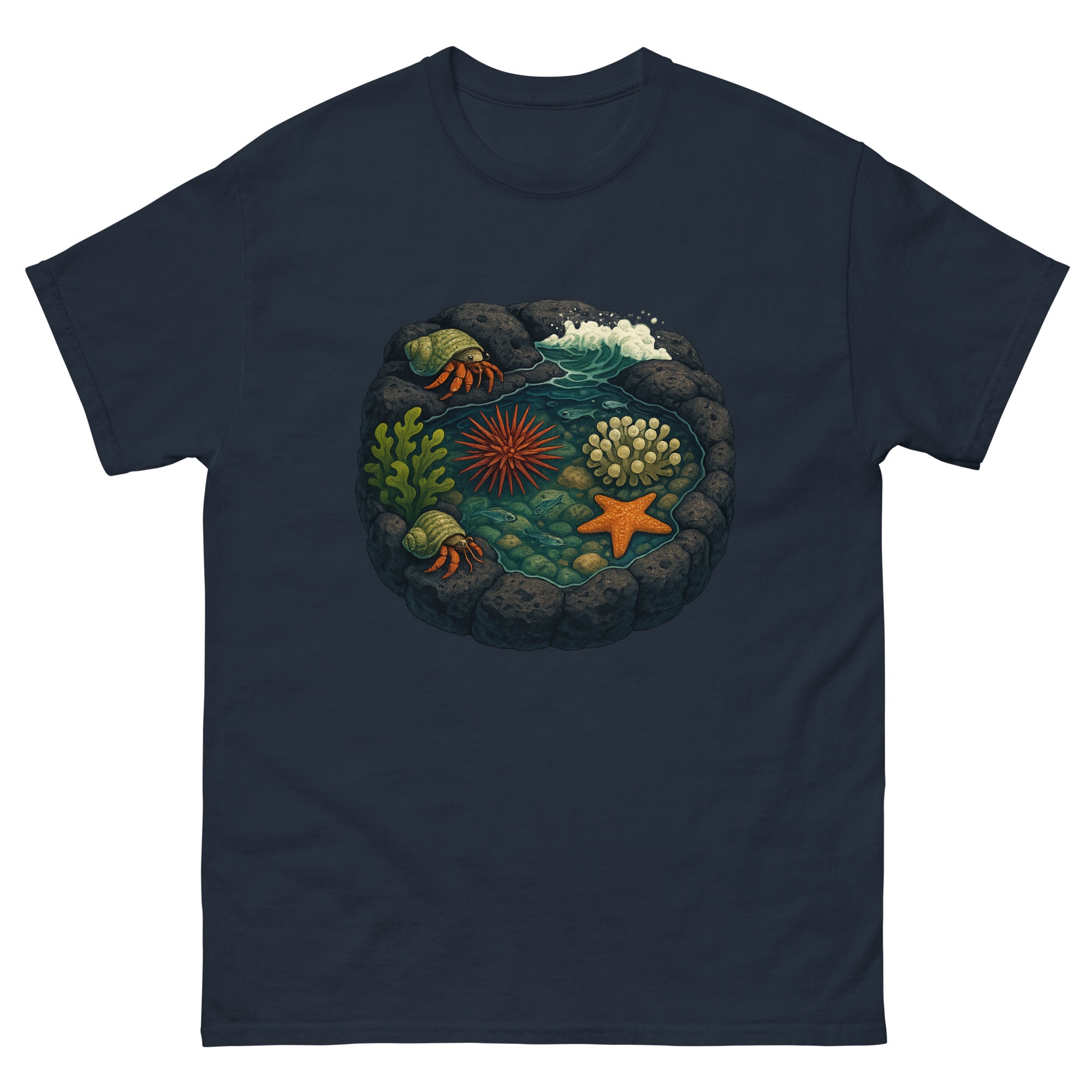 Tide Pools Hawaiian t-shirt design on a Navy unisex tee
