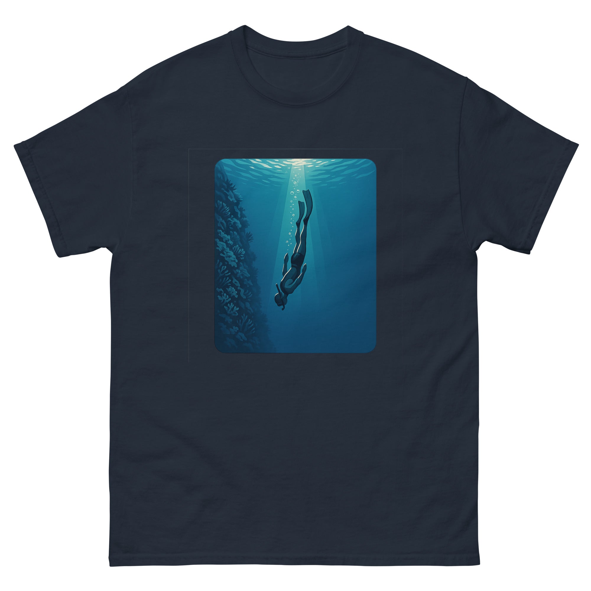 Free Diver Hawaiian t-shirt design on a Navy unisex tee