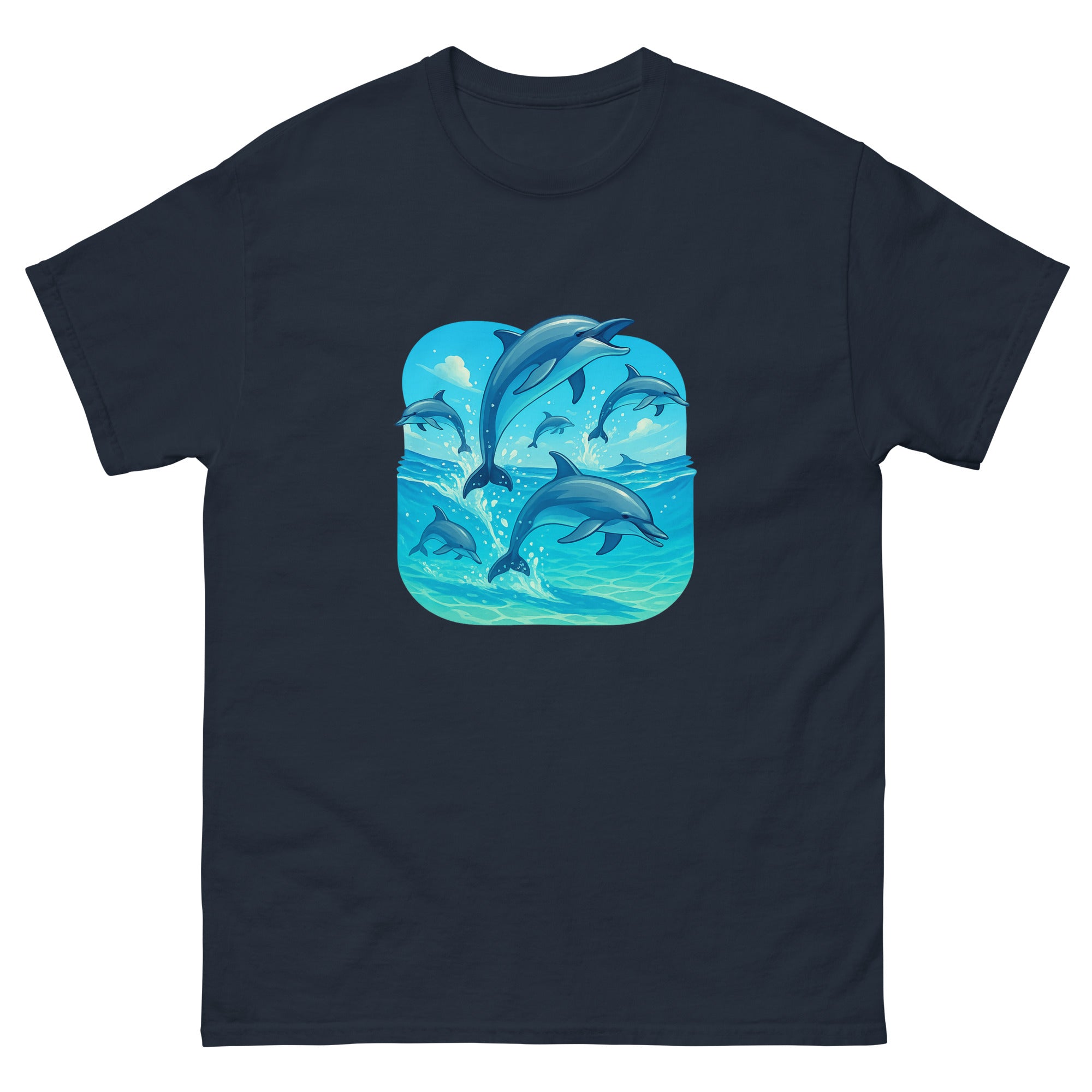 Spinner Dolphin Pod Hawaiian t-shirt design on a Navy unisex tee