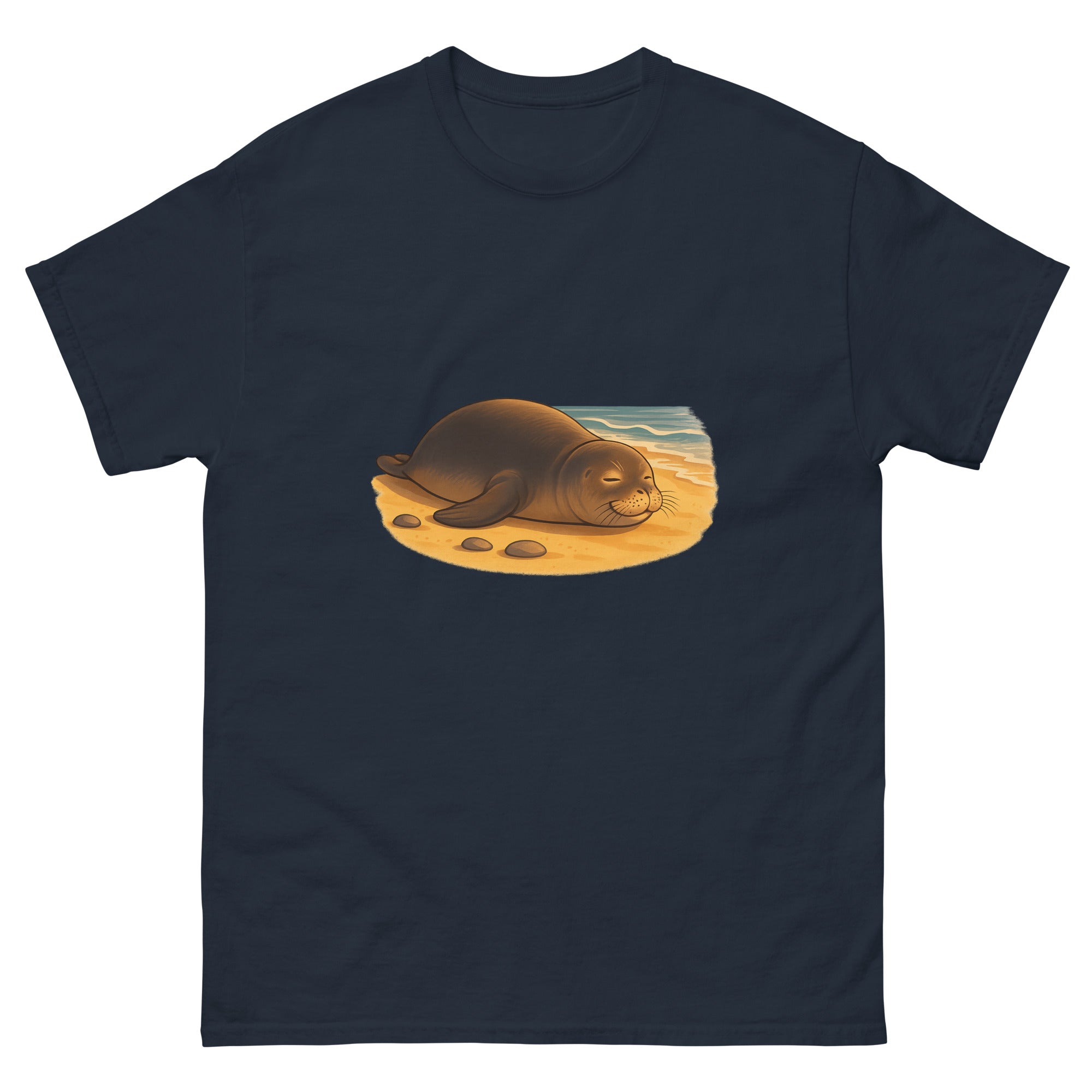 Hawaiian Monk Seal Hawaiian t-shirt design on a Navy unisex tee