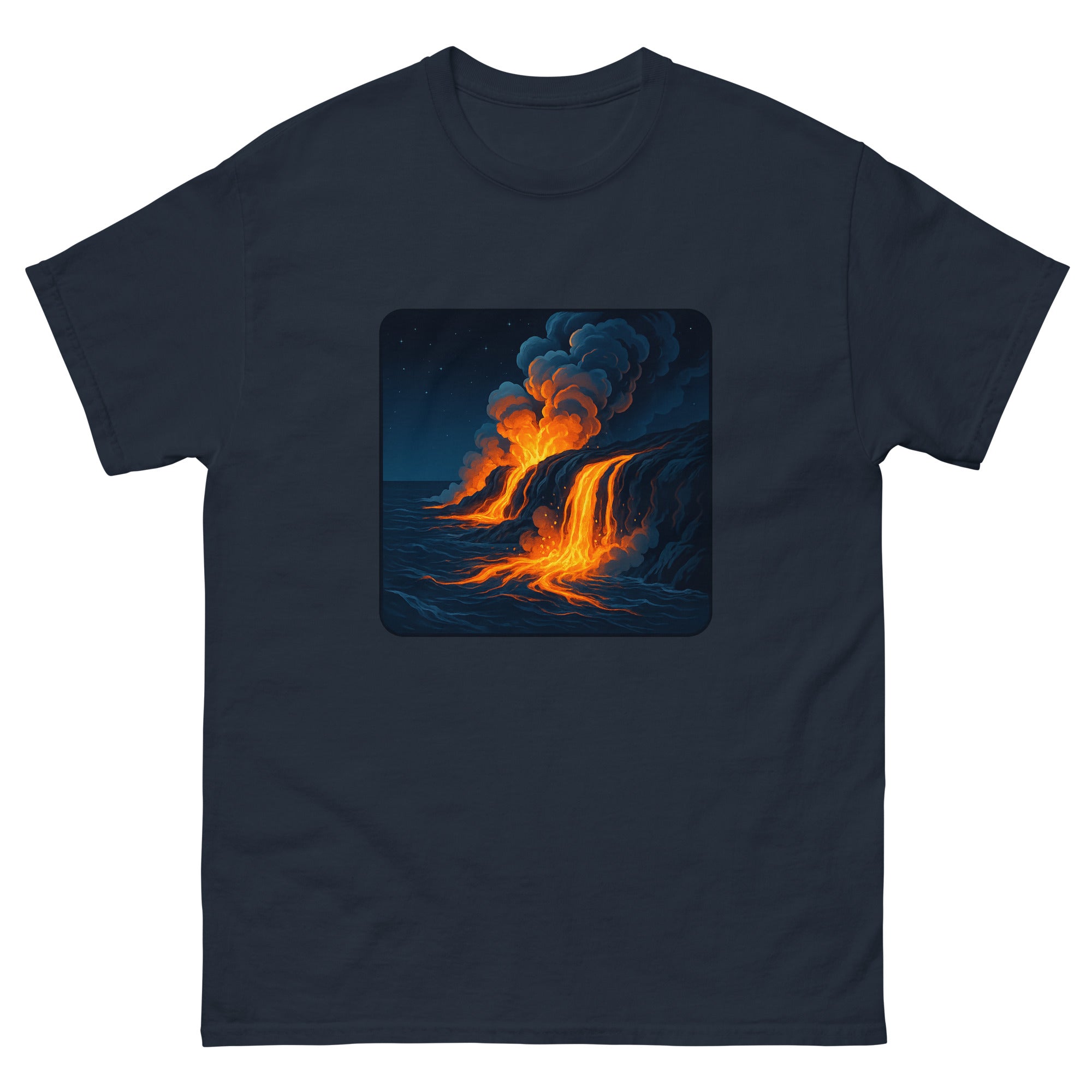 Volcano Glow Hawaiian t-shirt design on a Navy unisex tee
