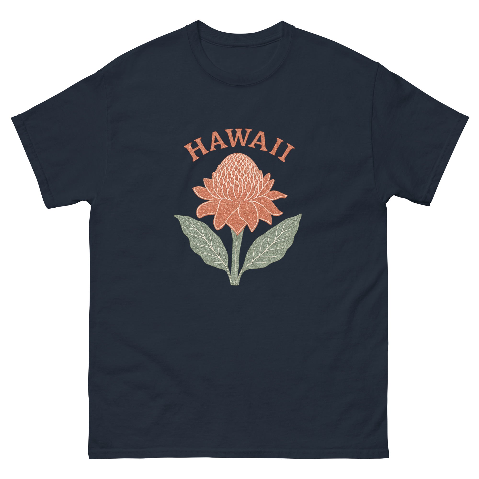 Red Ginger Hawaiian t-shirt design on a Navy unisex tee