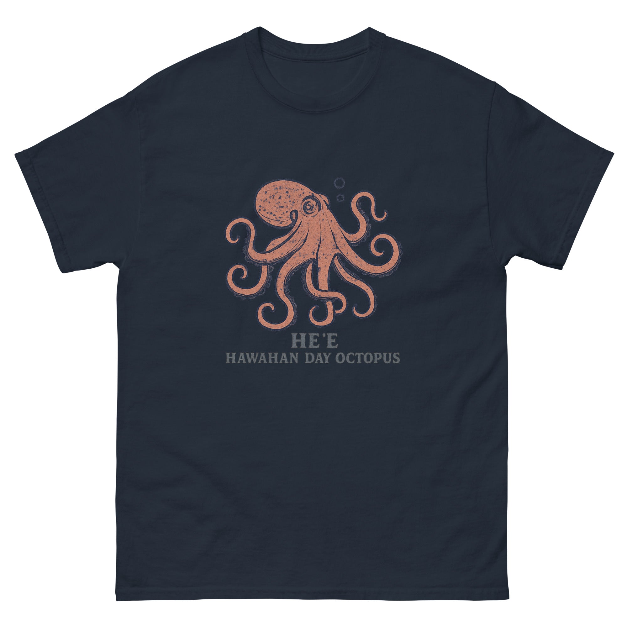 Hee Octopus Hawaiian t-shirt design on a Navy unisex tee
