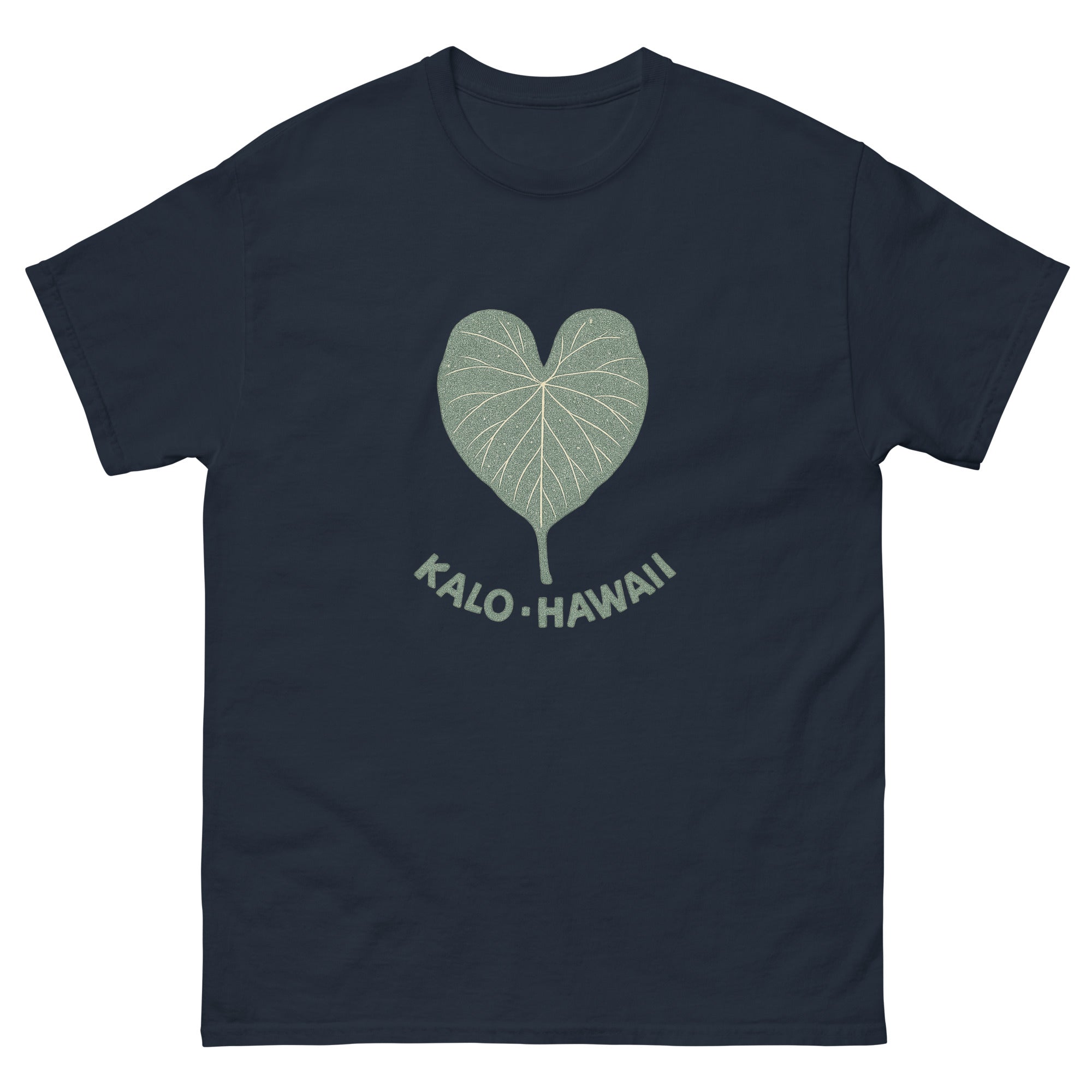 Kalo Taro Leaf Hawaiian t-shirt design on a Navy unisex tee