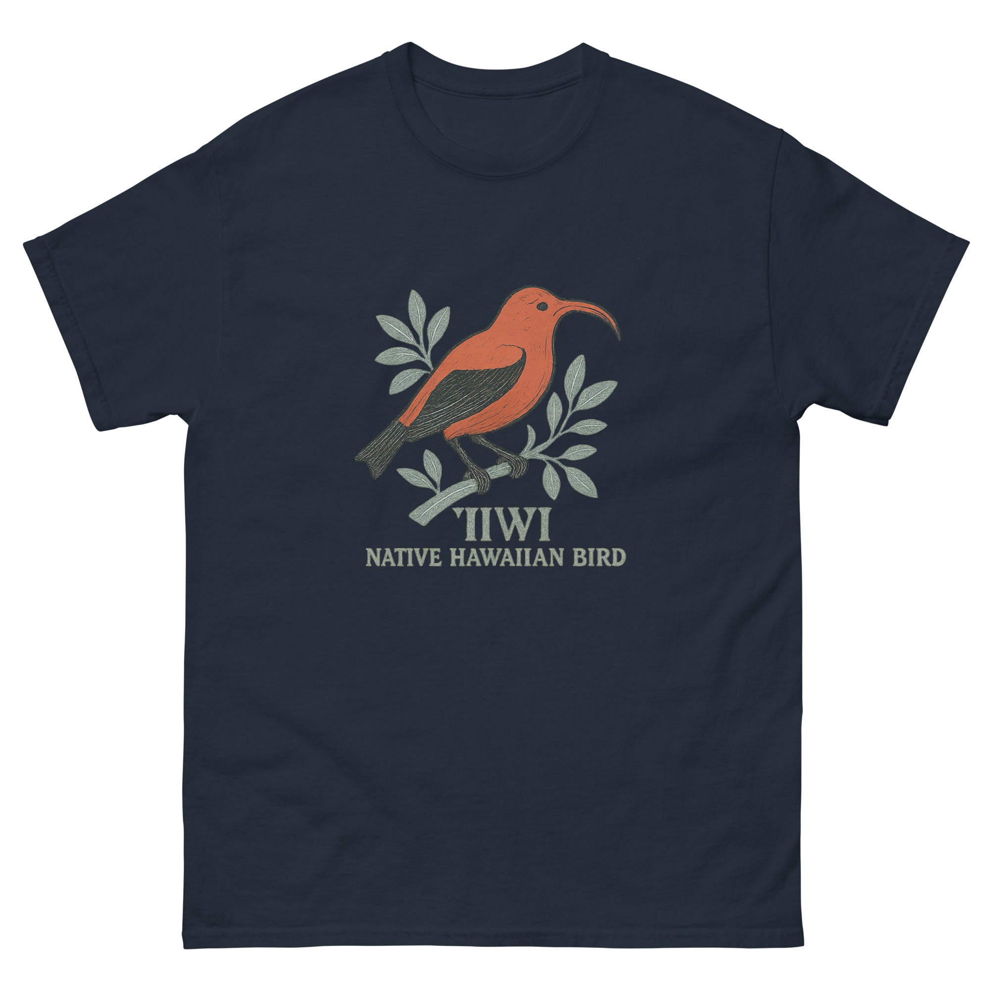 Iiwi Bird Hawaiian t-shirt design on a Navy unisex tee