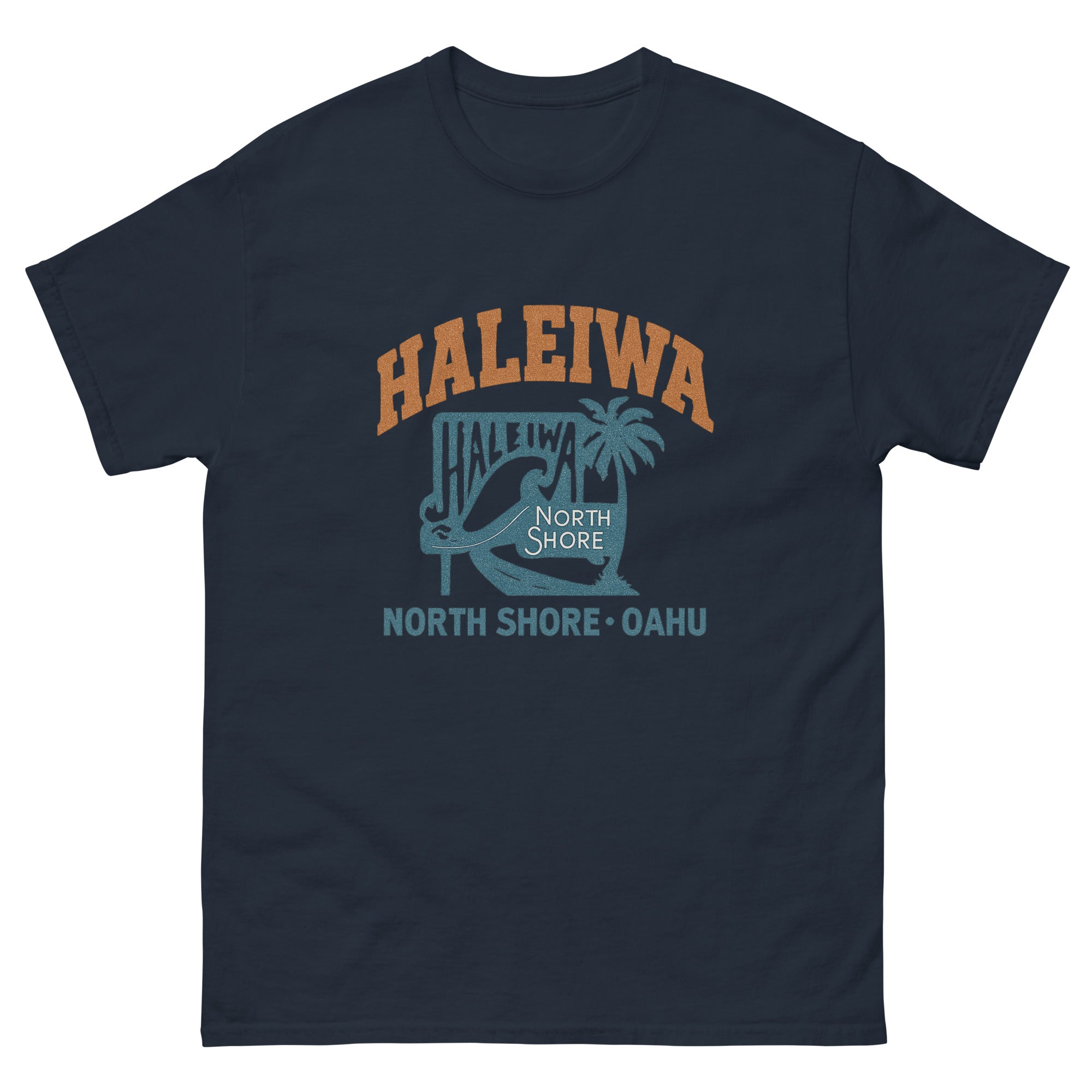 Haleiwa Hawaiian t-shirt design on a Navy unisex tee