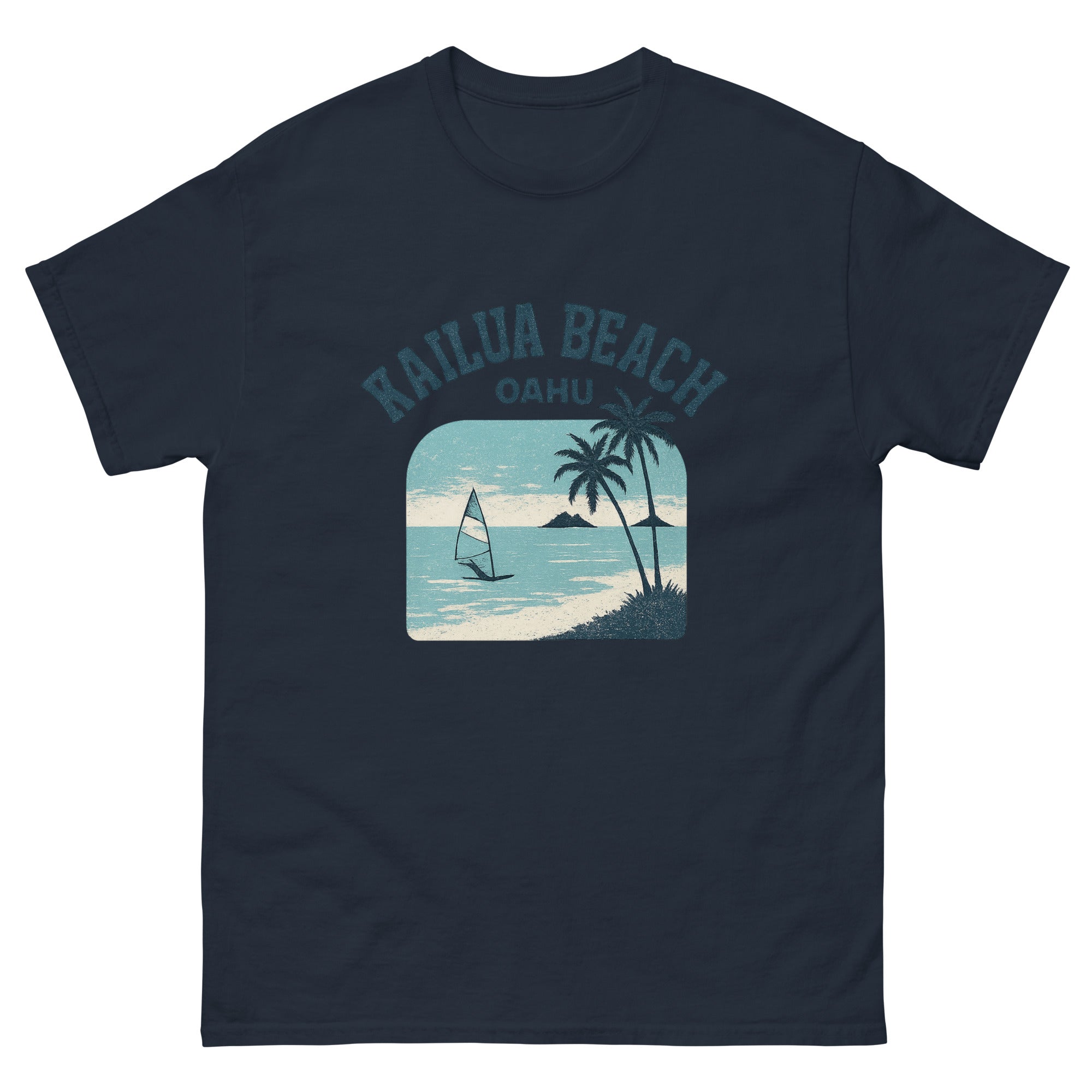 Kailua Beach Hawaiian t-shirt design on a Navy unisex tee